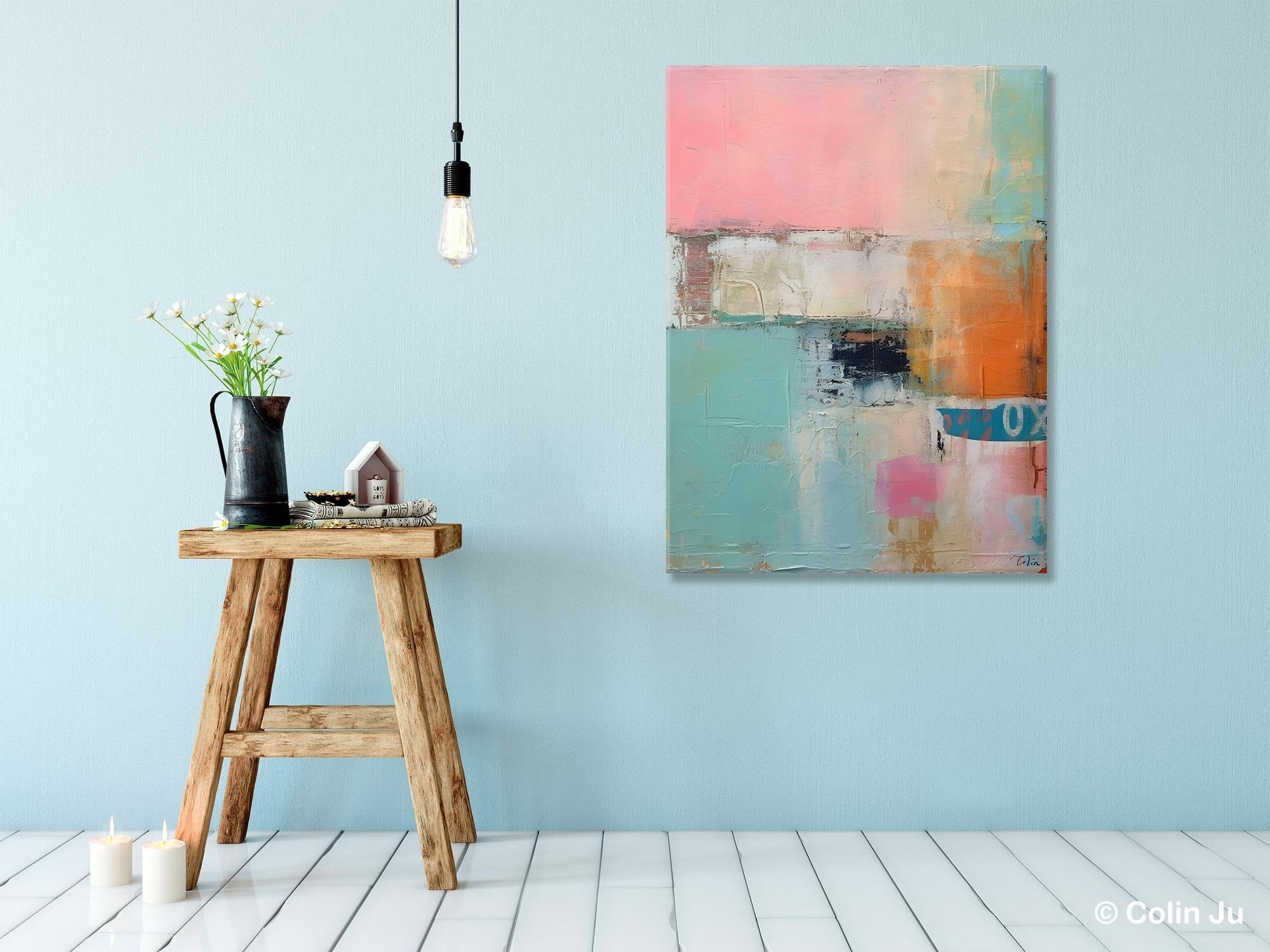 Large Modern Canvas Wall Art for Dining Room - Handmade Acrylic Abstract Painting - Contemporary Home Decor for Living Room & Office