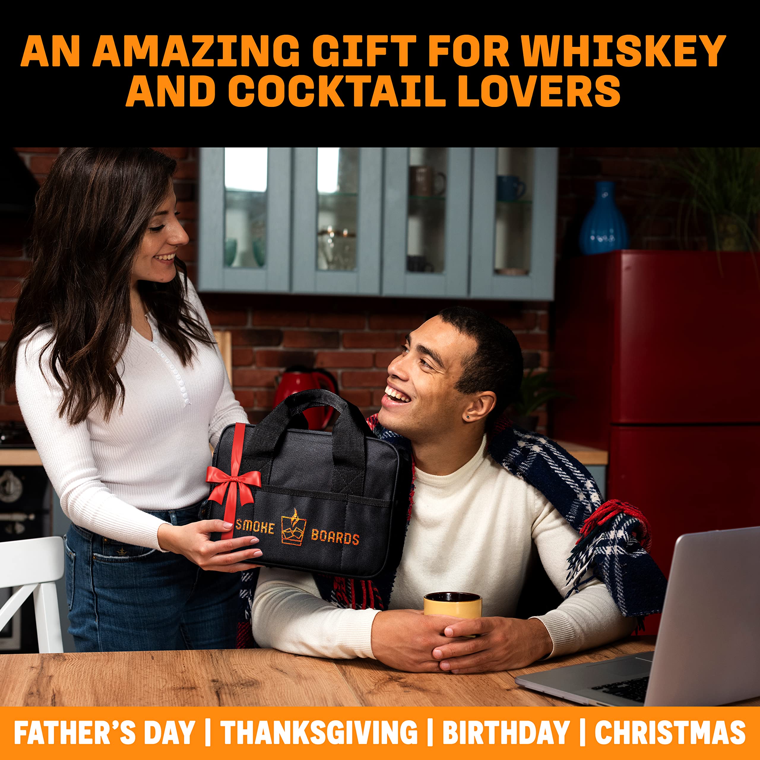 Premium Cocktail Smoker Kit with Torch - 7 Piece Old Fashioned Whiskey & Bourbon Smoking Set with Carrying Case, Handcrafted White Oak Board & 3 Wood Chips - Perfect for Home Bars, Cocktail Parties & Gift Giving