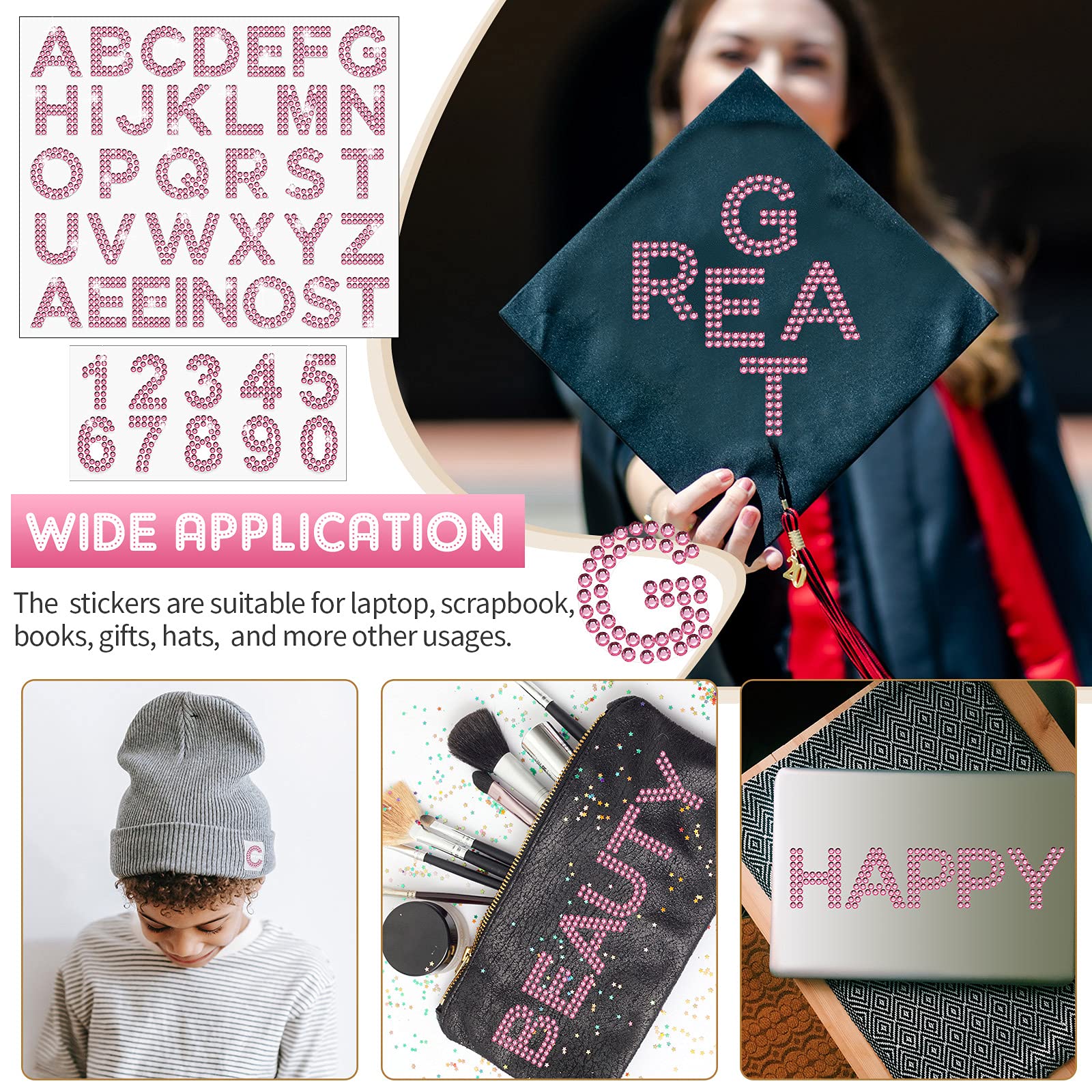 88 Pieces Self-Adhesive Rhinestone Alphabet & Number Stickers - Shiny Glitter Letters for DIY Crafts, Scrapbooking, Cards, Nail Art (Pink) - Perfect for Home Decor, Gift Wrapping & Party Supplies
