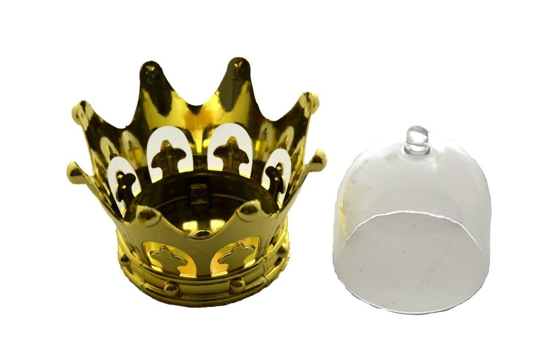 Momoka's 12-Piece Fillable Plastic Mini Crown Baby Shower Favors with Clear Dome Lids - Gold Table Decorations for Birthday Parties, Bridal Showers & Wedding Receptions
