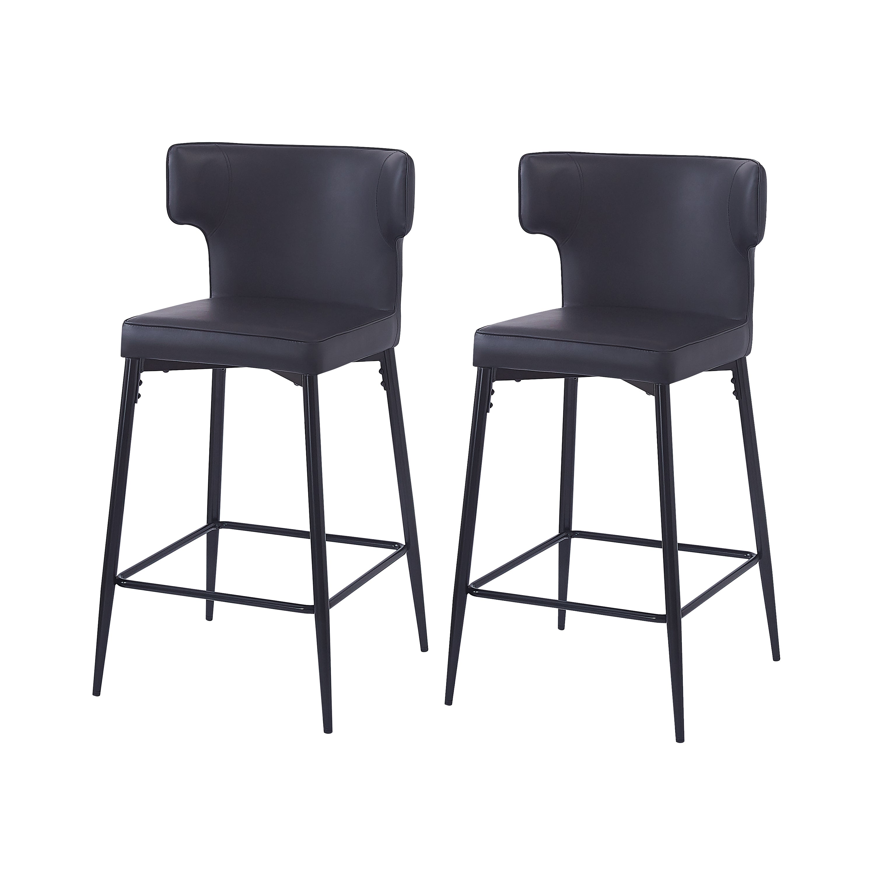 28 Inch Counter Height Bar Stools Set of 2 - Modern PU Leather Upholstered Bar Chairs with Metal Footrest & Frame for Kitchen Island, Bar Table, Dining Room - Perfect for Entertaining, Breakfast Nook & Home Bar Decor (Black)
