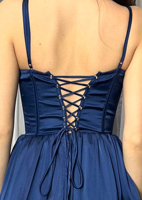 Maeve Corset Midi Dress in Navy Blue - Elegant Bodycon Dress for Women, Perfect for Cocktail Parties, Date Nights & Special Occasions