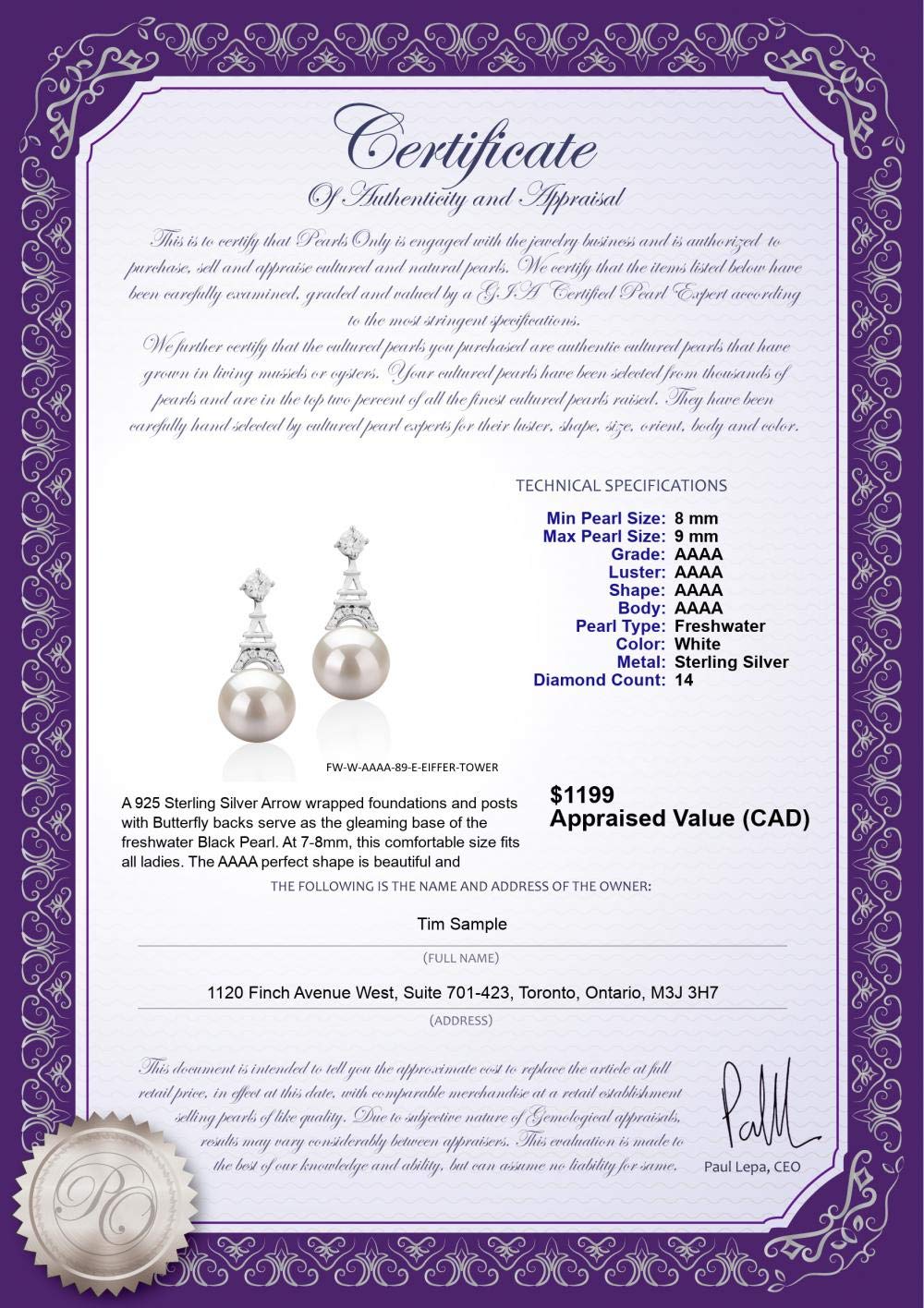 AAAA Quality 8-9mm White Freshwater Cultured Pearl Earrings - 925 Sterling Silver Stud Earrings for Women | Elegant Gift for Wedding, Anniversary & Special Occasions