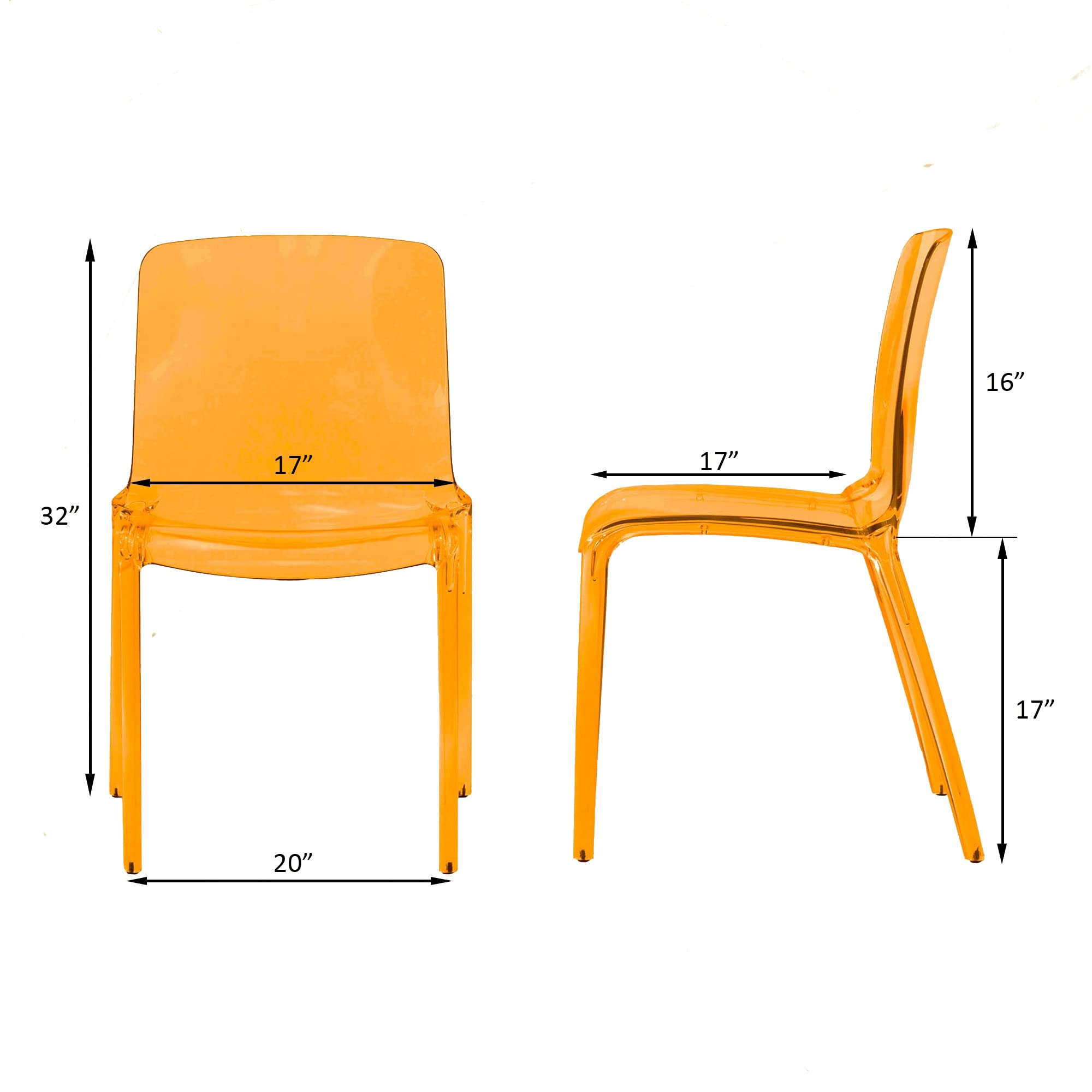 LeisureMod Adler Mid-Century Modern Dining Chair - Transparent Orange Acrylic Contemporary Design for Kitchen, Dining Room & Home Decor | Perfect for Modern Dining Sets, Breakfast Nooks & Stylish Interior Design