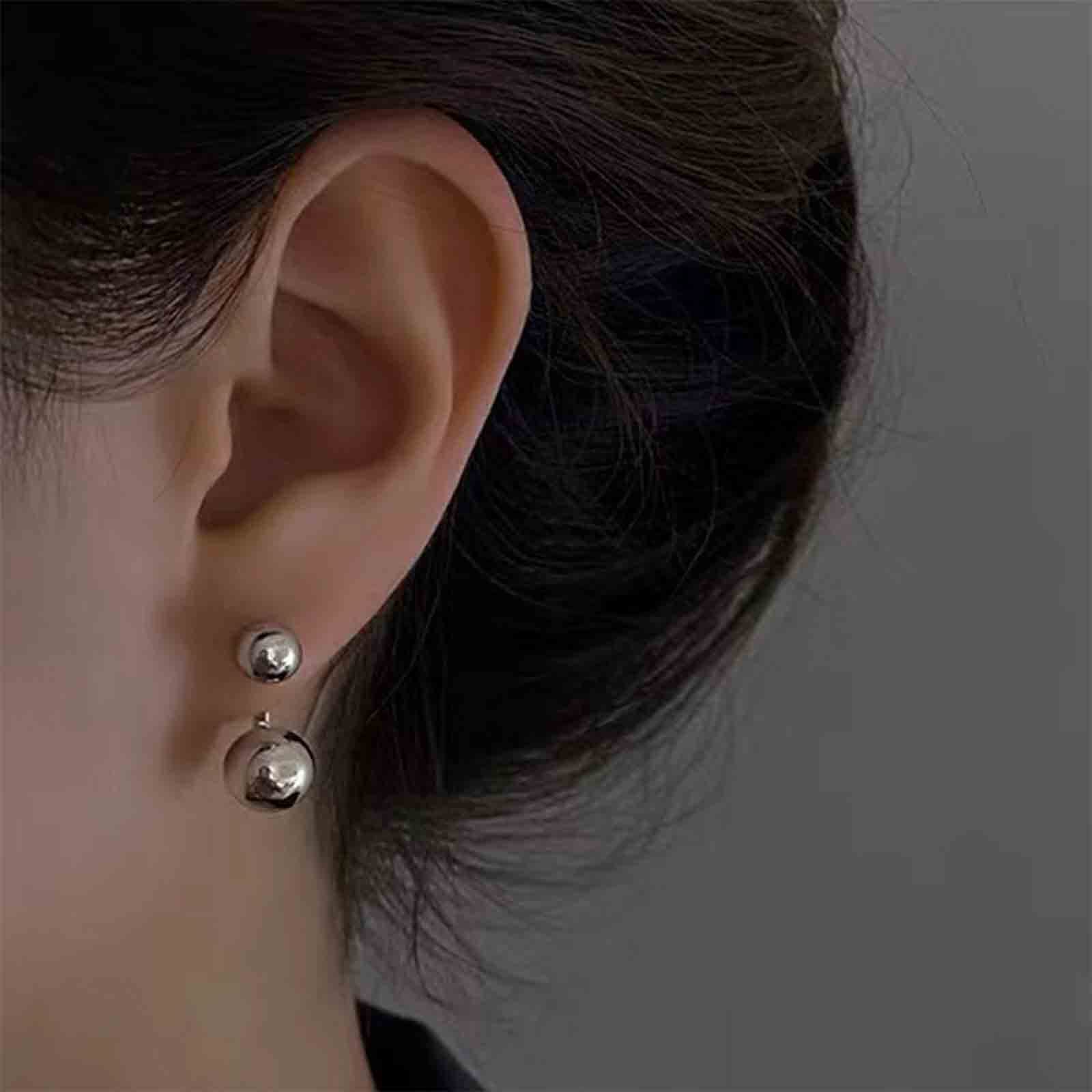 Vintage Silver Double Ball Earrings - Boho Geometric Stud Earrings for Women | Front & Back Design | Perfect for Casual Wear, Parties & Gifts