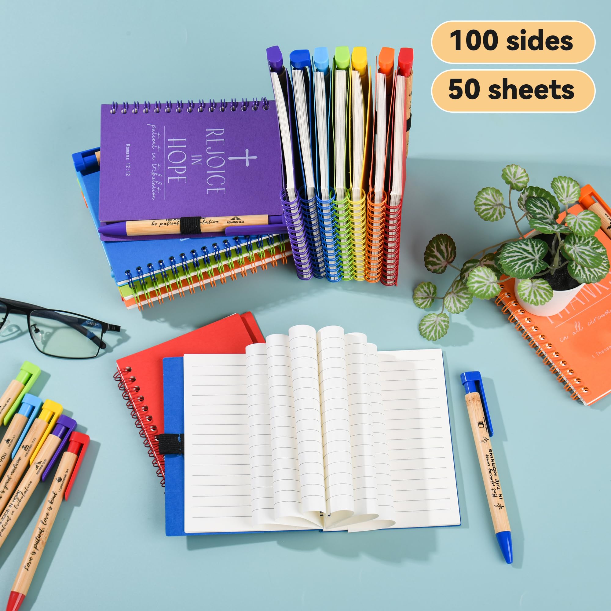 INSADA 7-Pack Multicolor Christian Prayer Journals - 5.43” x 4.33” Spiral Notebooks with Matching Pens - Bulk Religious Notepads for Women, Kids & Bible Study Groups - Perfect for Easter Gifts, Church Activities & Personal Devotion