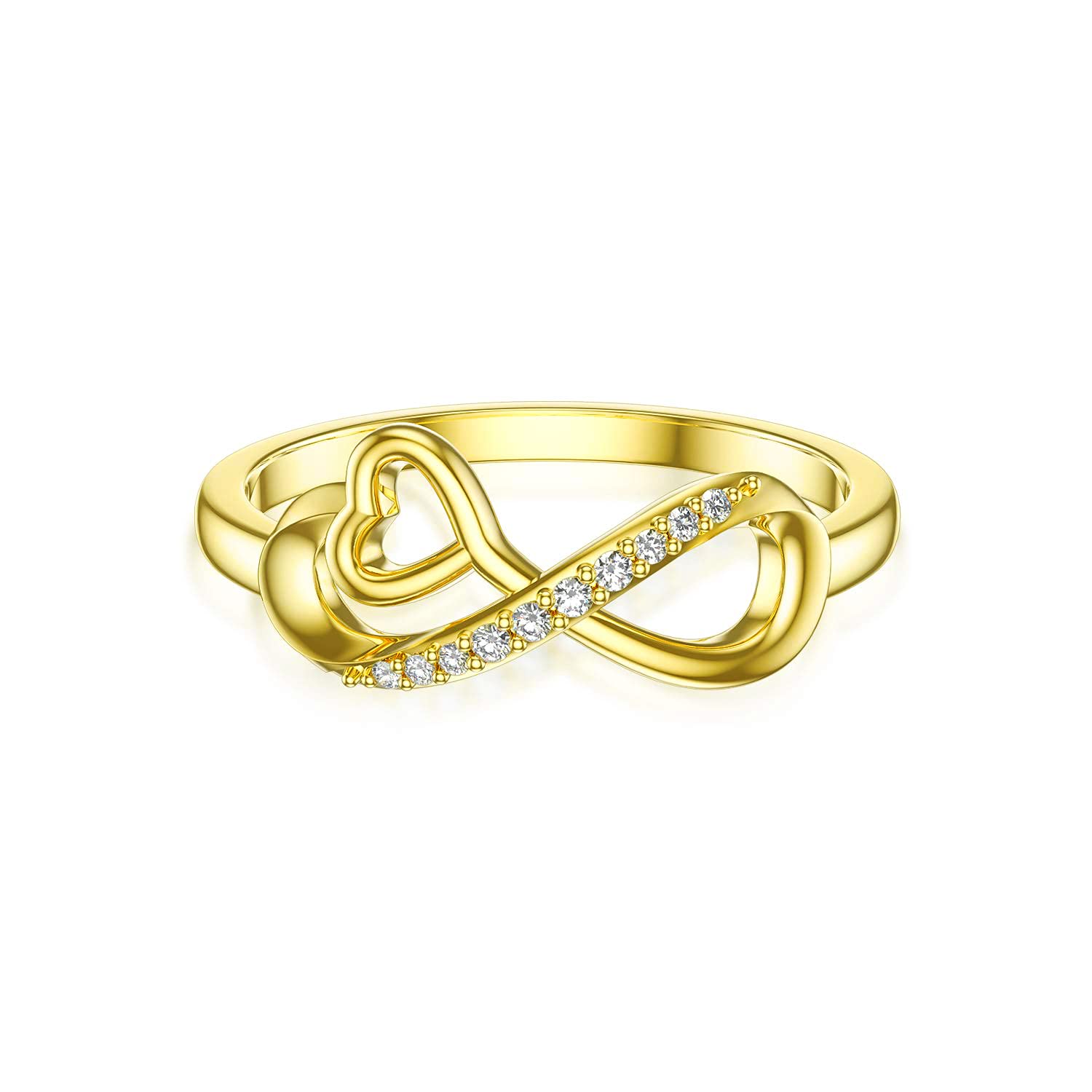 10K Solid Yellow Gold Infinity Heart Moissanite Ring for Women - Elegant Engagement, Wedding, Anniversary & Birthday Jewelry Gift for Girlfriend, Wife & Mother - Size 4.5-12 - Perfect for Romantic Occasions & Everyday Wear