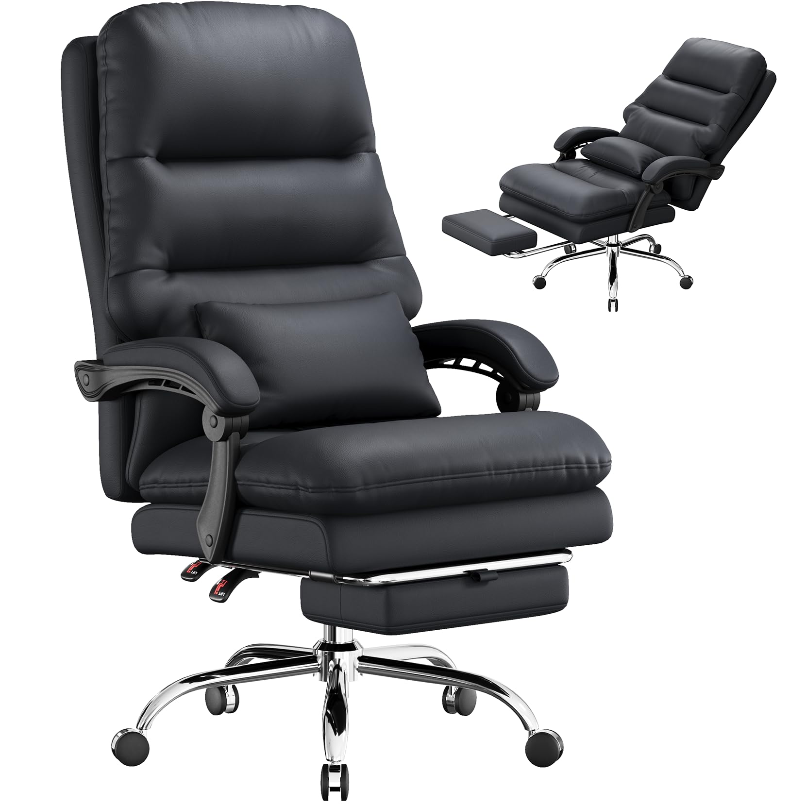 Ergonomic Big and Tall Office Chair - 400LBS Weight Capacity PU Leather Executive Desk Chair with Adjustable Lumbar Support & Footrest - Perfect for Home Office, Gaming, and Professional Workspaces (Black)