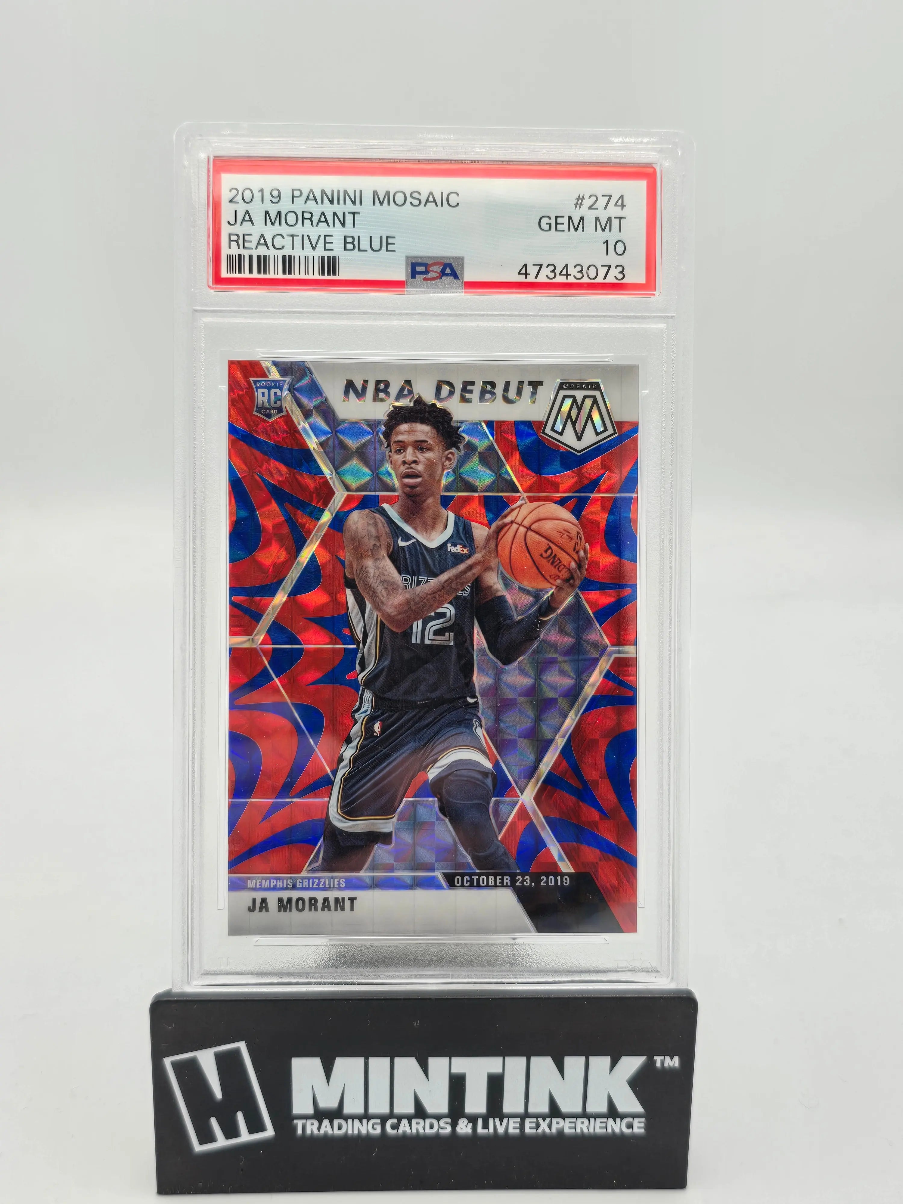 2019 Panini Mosaic Ja Morant Rookie Card Reactive Blue PSA 10 Gem Mint - Perfect for Basketball Card Collectors and NBA Memorabilia Enthusiasts