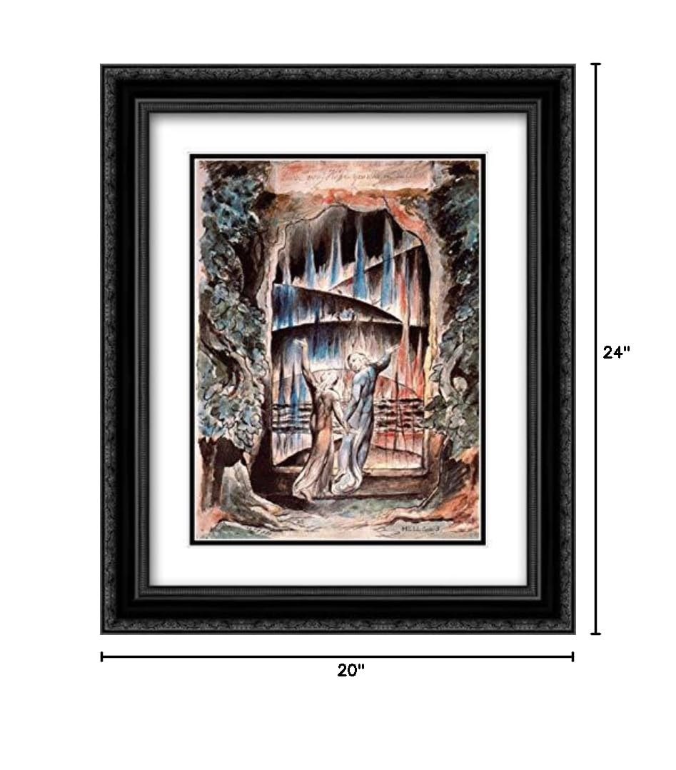 William Blake Dante and Virgil at the Gates of Hell Art Print - 20x24 Inch Black Ornate Framed Museum Quality with Double Matting - Perfect for Home Decor, Office Wall Art & Gothic Interior Design