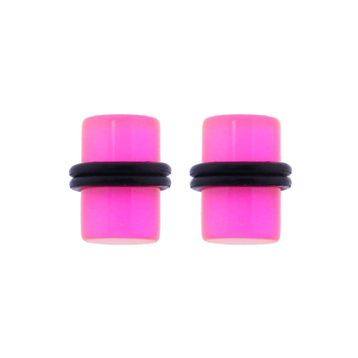Lex & Lu Glow in the Dark Acrylic Ear Plugs with Black O-Rings - 10G to 0G Stretching Tunnels for Nightlife, Concerts & Body Jewelry | Hypoallergenic & Comfortable