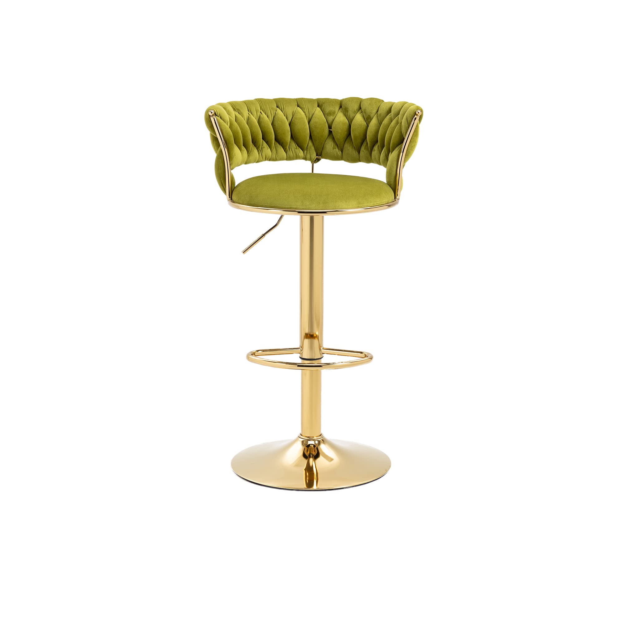 Swivel Bar Stools Set of 2 - Adjustable Height Kitchen Counter Stools with Footrest - Velvet Upholstered Dining Chairs for Kitchen Island, Breakfast Bar & Restaurant (Modern Style, Green)