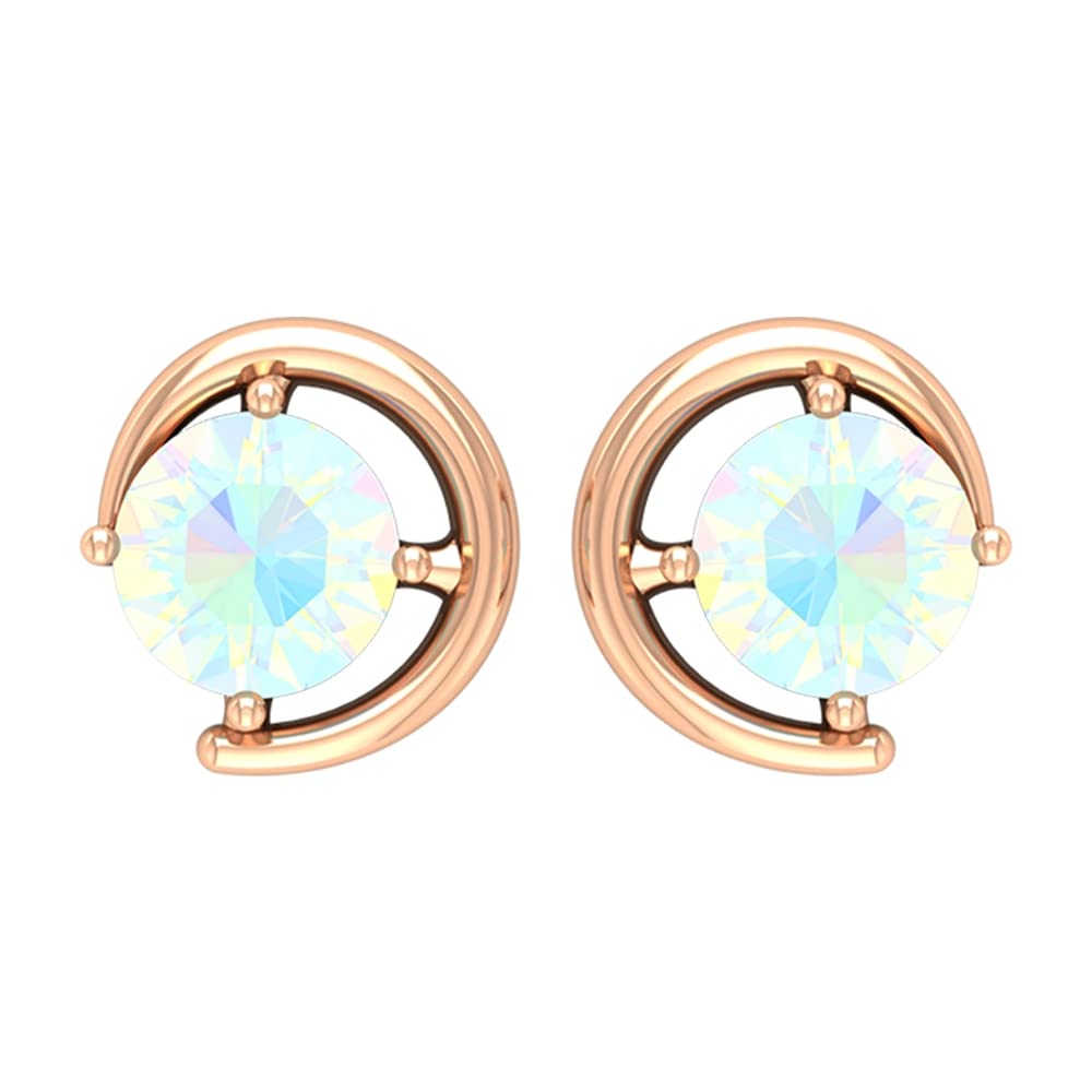 Ethiopian Opal Stud Earrings for Women - 14K Solid Gold Solitaire Earrings | Elegant Gift for Birthday, Anniversary & Special Occasions