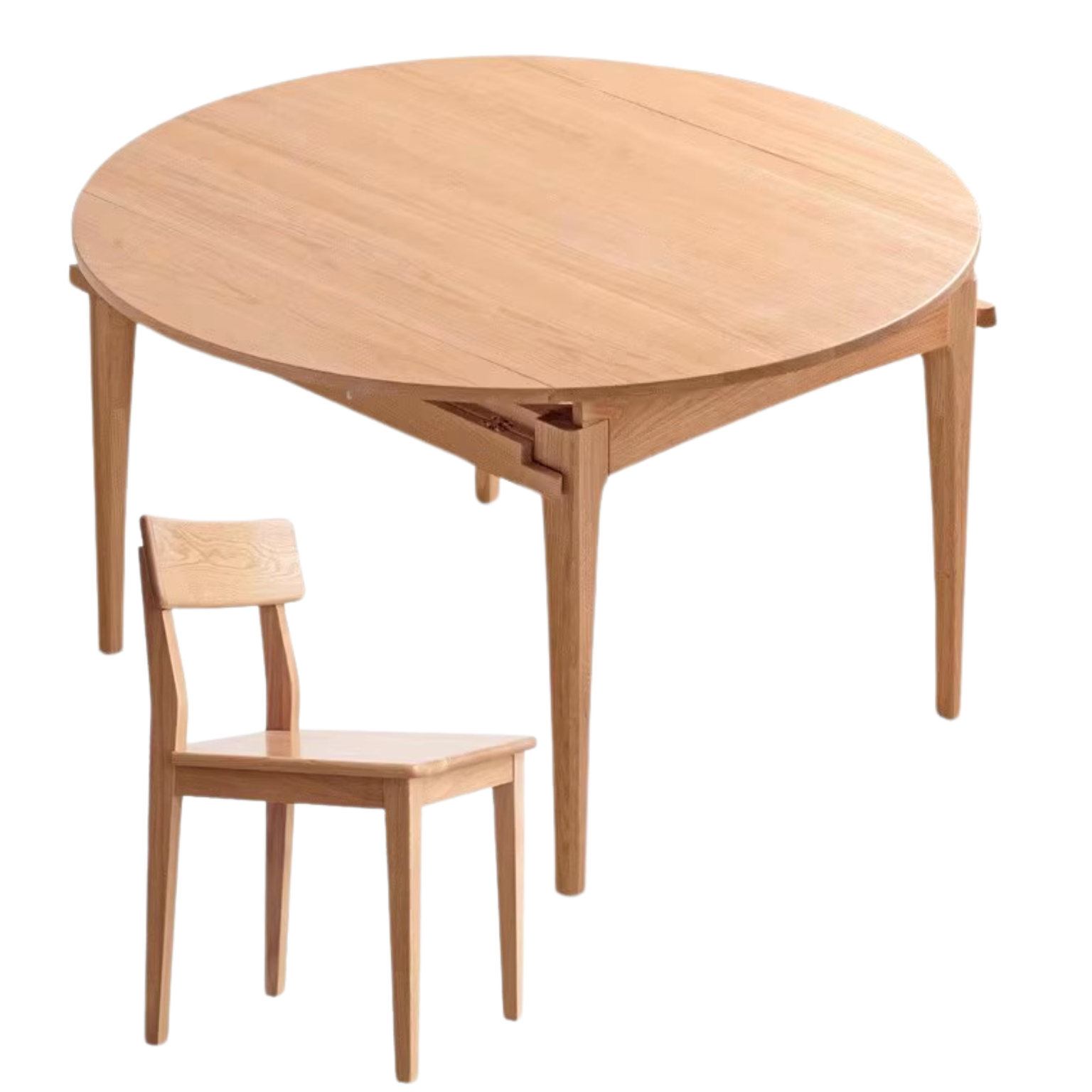 Solid Oak Round Folding Dining Table with Natural Stone Slab Top - Perfect for Small Spaces, Outdoor Dining & Home Decor