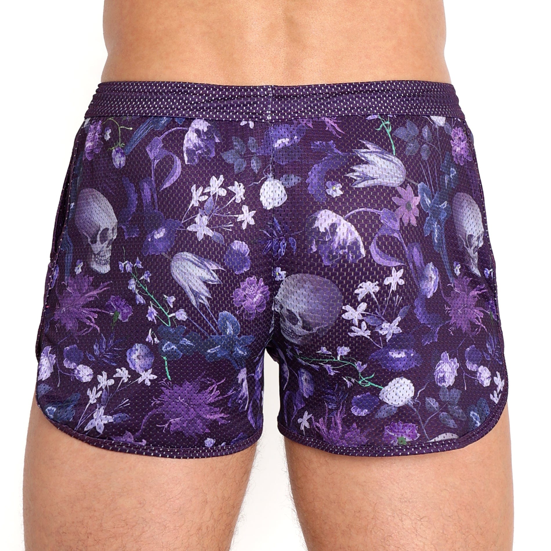 Hand Painted Dutch Floral Mesh Shorts - Purple Boho Summer Shorts for Women | Beach Vacation, Music Festival & Casual Outfit