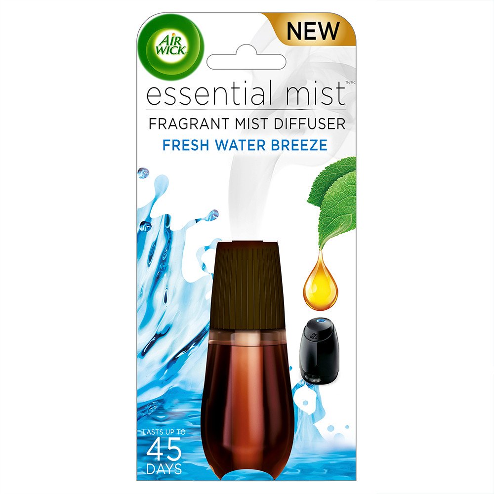 Air Wick Essential Oils Diffuser Mist Refill - Fresh Water Breeze Scent, 1 Count | Long-Lasting Air Freshener for Home, Office & Car | Create a Relaxing & Inviting Atmosphere