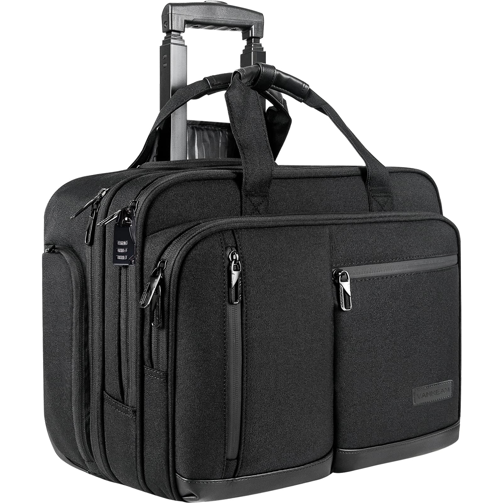 17.3 Inch Rolling Laptop Bag - Waterproof Overnight Travel Business Briefcase with Wheels, Stylish Black Carry-On Luggage for Work, Commuting & Air Travel