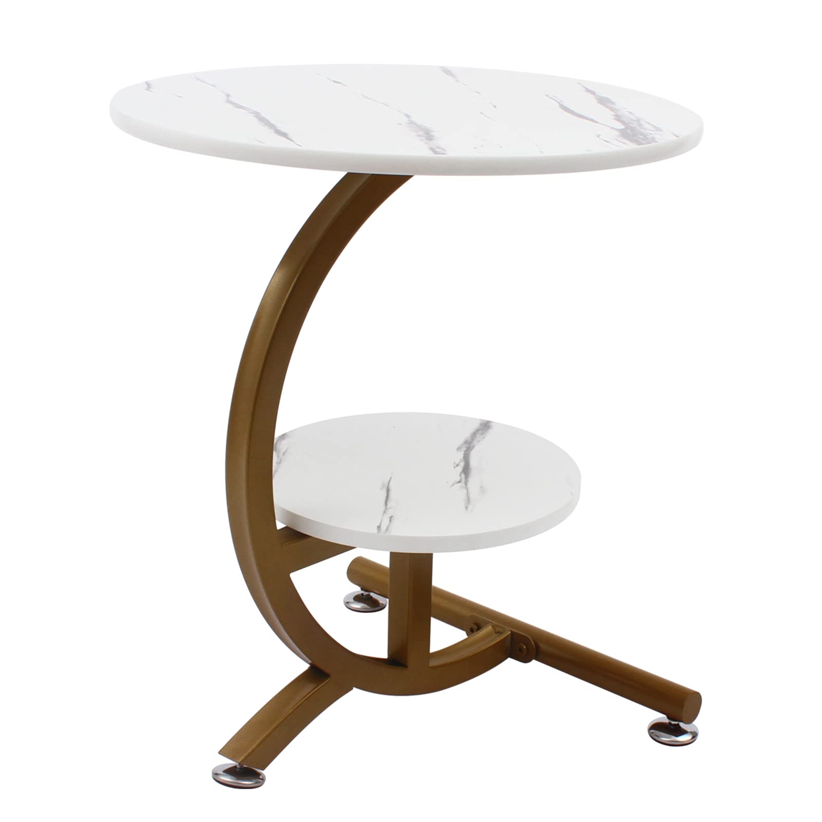 Compact Round Side End Table with Open Storage - Narrow C-Shaped Design for Living Room, Bedroom - Perfect as Sofa Table, Nightstand or Coffee Table (Double Layer) - Ideal for Small Spaces & Modern Home Decor