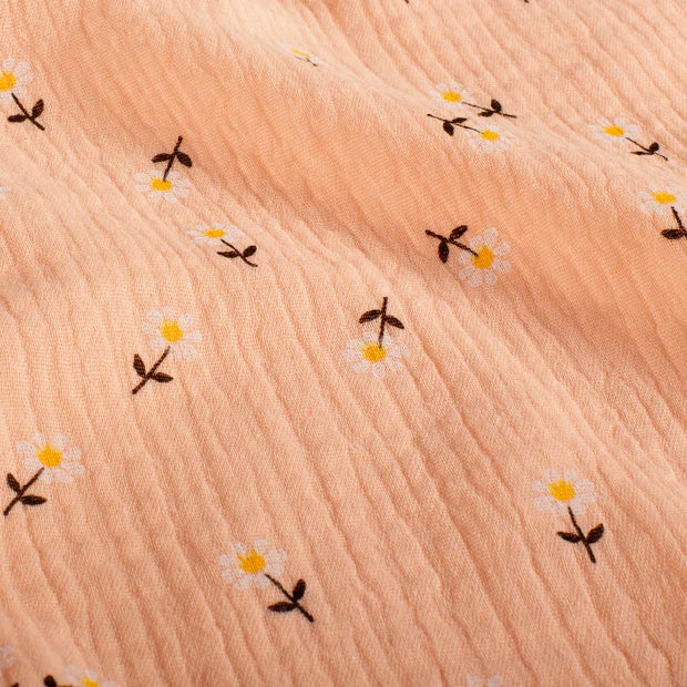 Light Pink Floral Print Double Gauze Fabric - Soft & Breathable for Dresses, Blouses, and DIY Sewing Projects