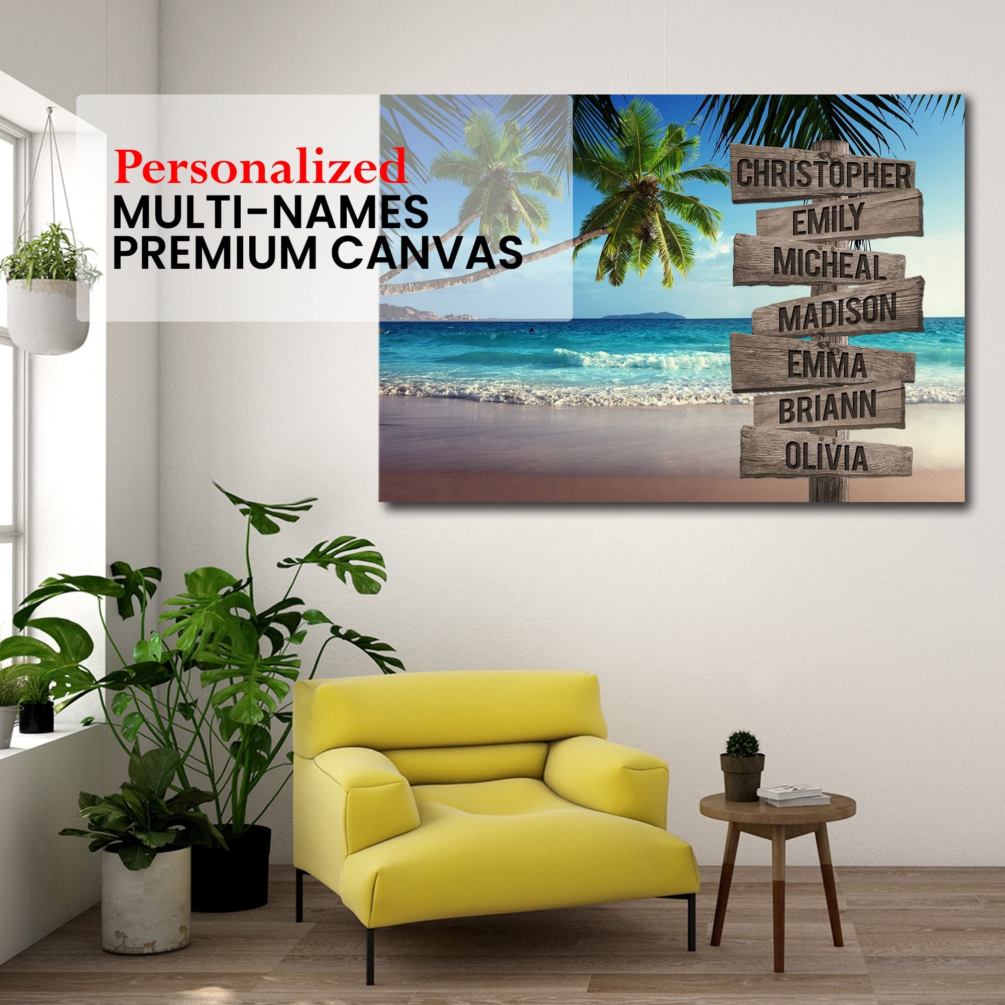 Premium Custom Tropical Beach Scenery Canvas Wall Art - Personalized Family Name Sign for Home Decor (36