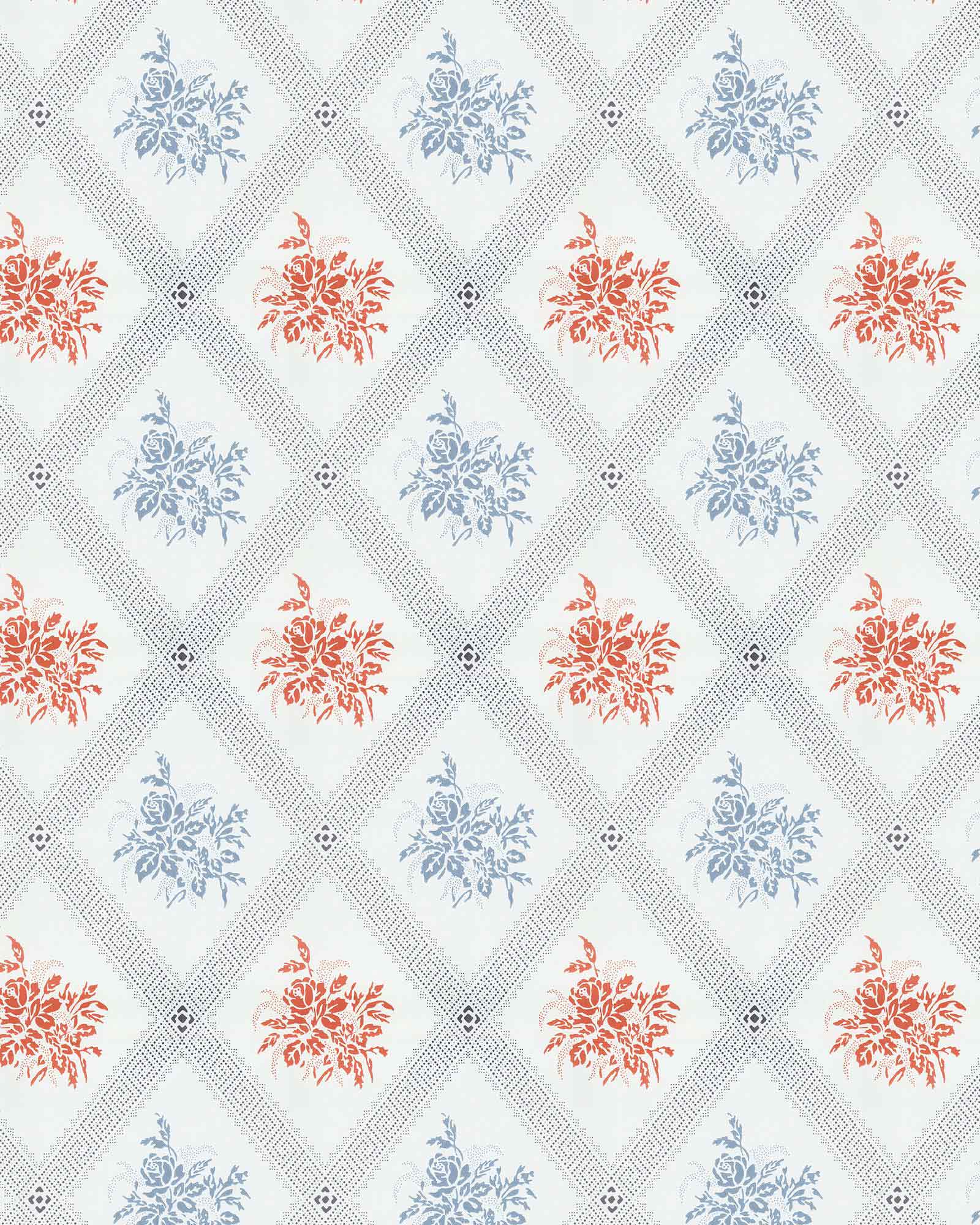 Lim & Handtryck Wallpaper Karoline Light Blue/Red - Premium Handprinted Scandinavian Design for Living Room, Bedroom & Home Decor