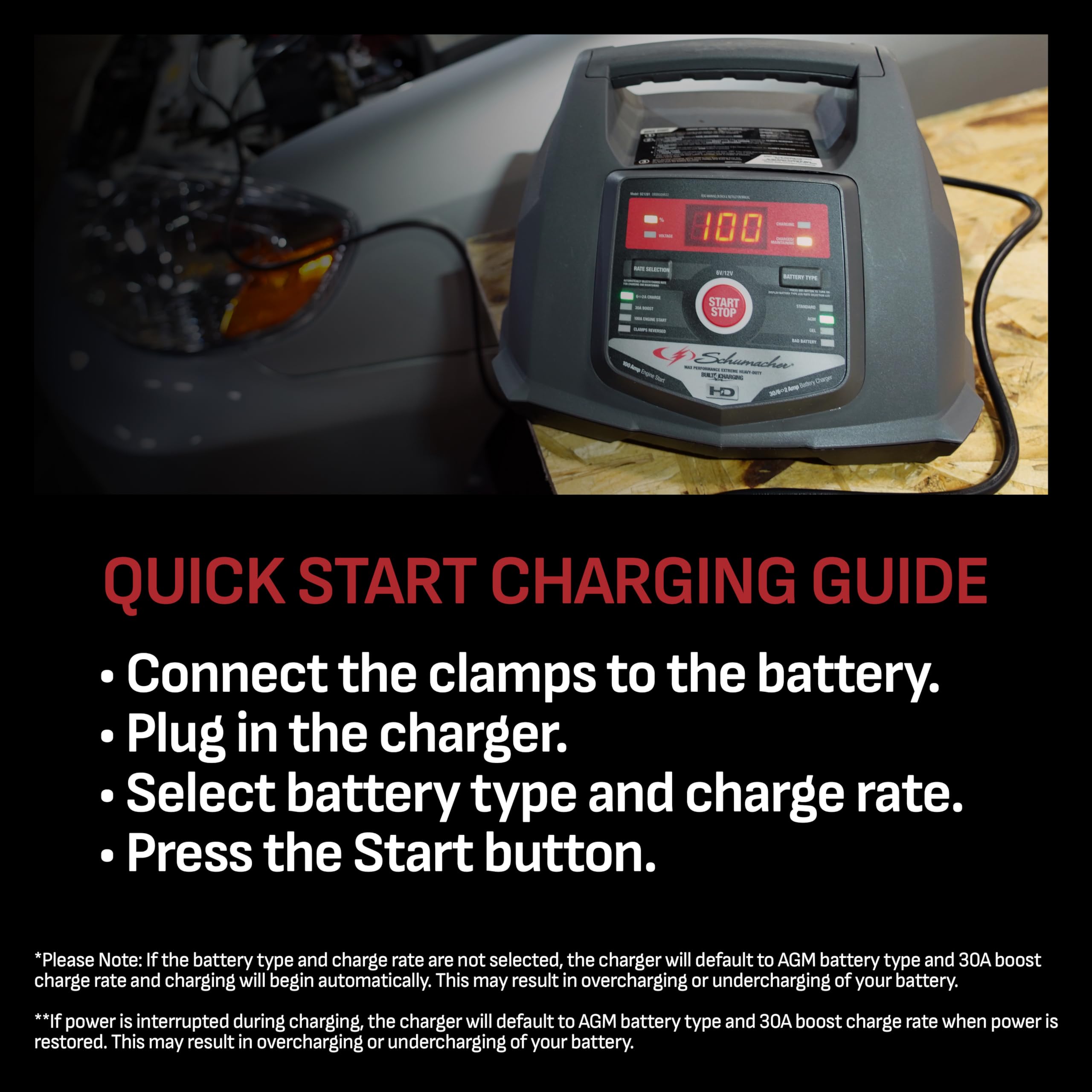 Schumacher SC1281 5-in-1 Advanced Battery Charger & Engine Starter - 6A/12V 100A Jump Starter for Car, Truck, Motorcycle & Marine Batteries - Perfect for Emergency Roadside Assistance & Winter Vehicle Maintenance