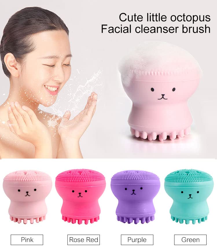 Silicone Facial Cleansing Brush - Gentle Exfoliator & Pore Cleaner for Deep Skin Cleansing | Small Octopus Shape Face Scrub Brush | Perfect for Daily Skincare Routine & Travel