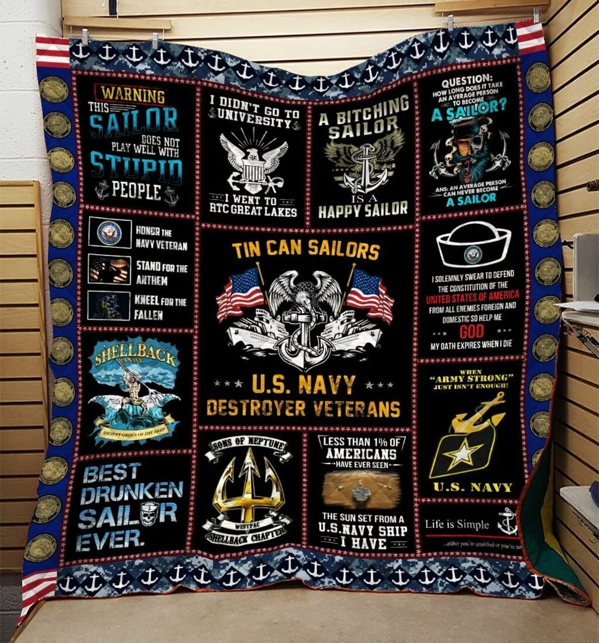 US Navy Destroyer Veterans Fleece Blanket - Soft Sherpa Navy Sailor Blanket for Veterans, Perfect Navy Veteran Gift for Christmas, Veterans Day & Military Appreciation - Cozy Throw for Home, Office & Outdoor Camping