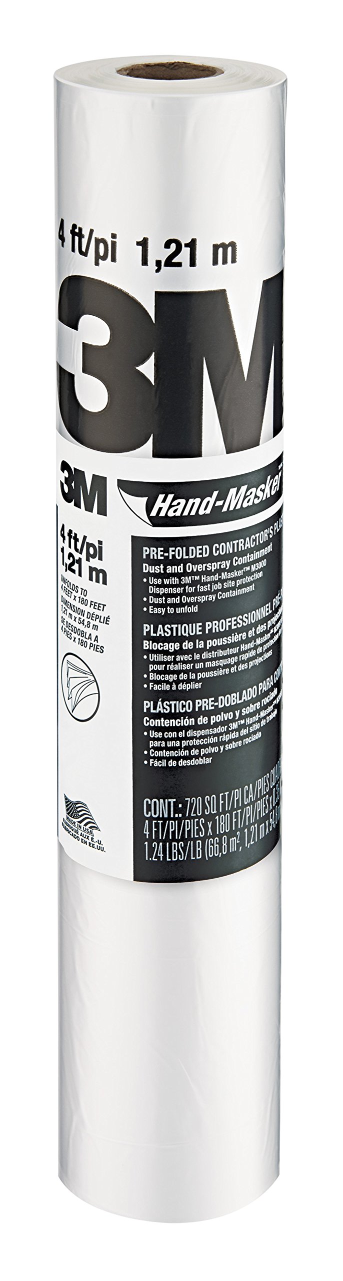 3M Hand-Masker Contractor's Plastic Film - 4ft x 180ft, CP4 (Case of 12 Rolls) - Heavy-Duty Protection for Painting, Construction & DIY Projects