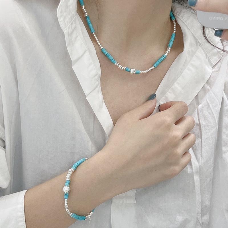 Handmade S925 Sterling Silver Turquoise Beaded Necklace for Women - Boho Chic Jewelry Gift for Birthday, Wedding & Everyday Wear