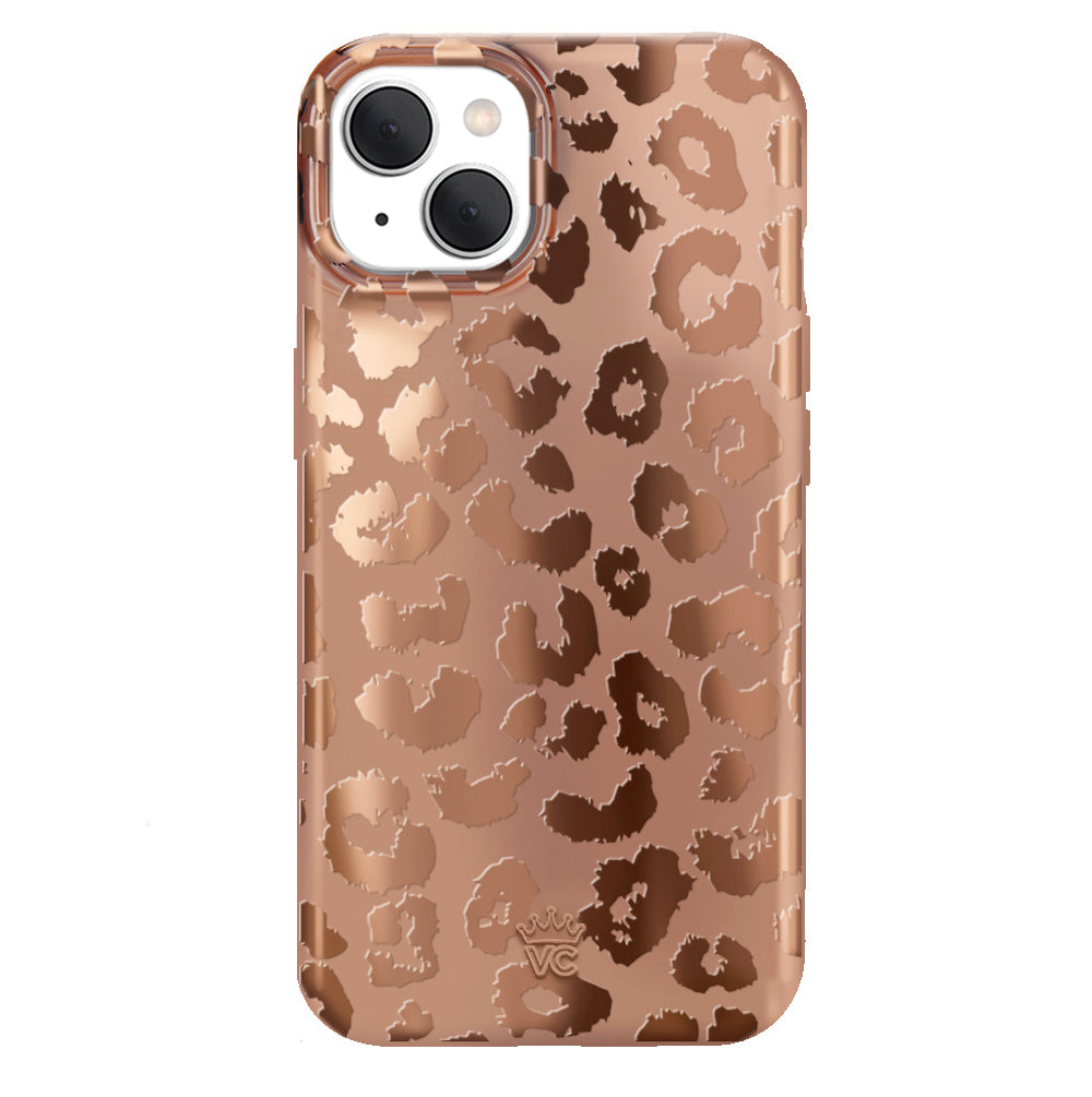 Bronze Chrome Leopard Print iPhone Case - Stylish Protective Cover for iPhone 13/14/15 Pro Max | Fashionable Phone Accessory for Women, Trendy Gift Idea for Birthday & Christmas