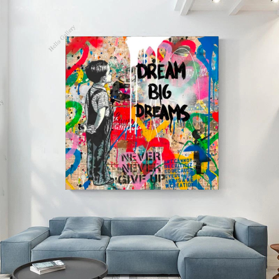 Banksy Dream Big Dreams Wall Art - Unique Canvas Print for Home & Office Decor | Inspirational Urban Street Art for Living Room, Bedroom & Workspace
