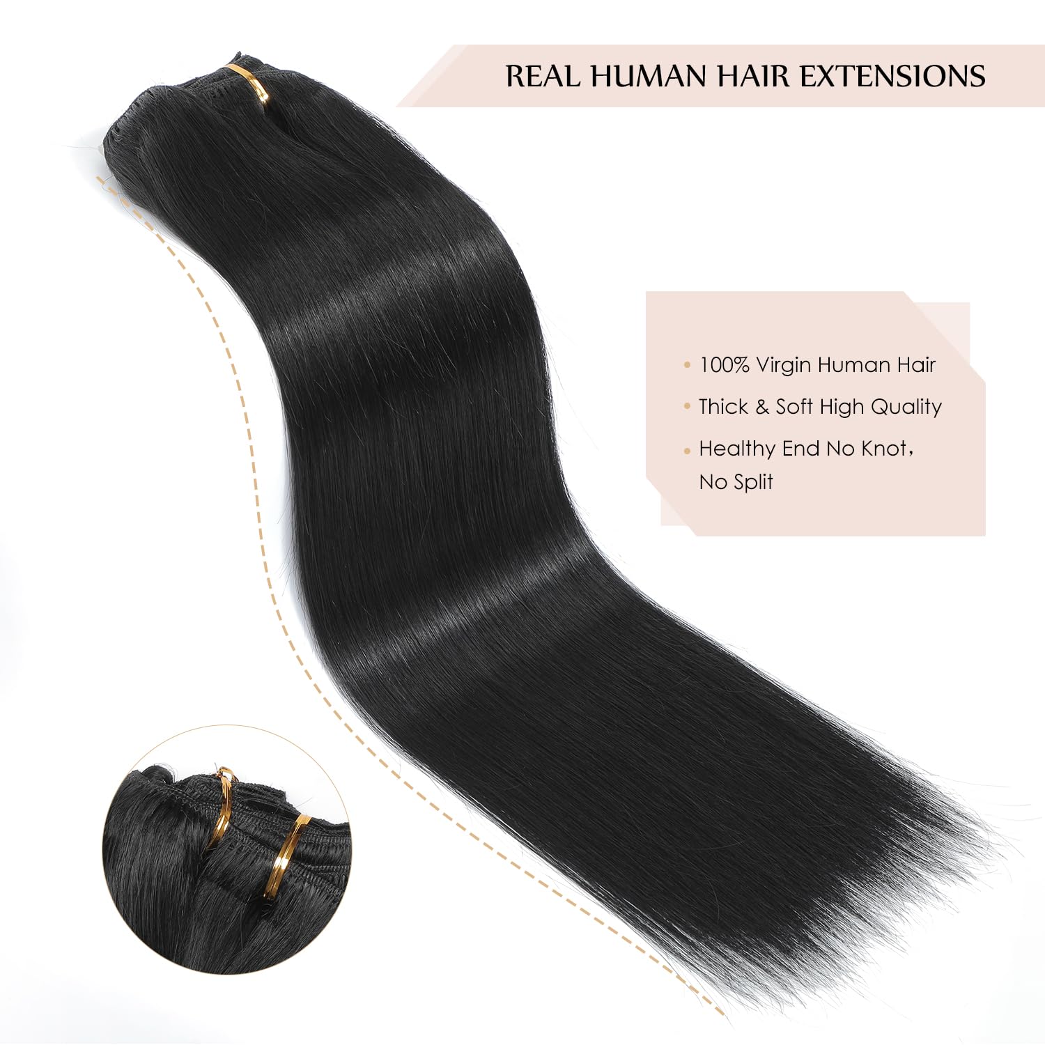 24 Inch 180g 7pcs Sisily Clip-in Human Hair Extensions - Jet Black Straight Double Weft Real Human Hair for Volume & Length - Perfect for Parties, Weddings & Daily Styling