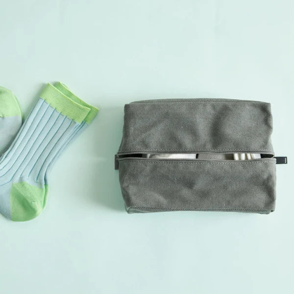 Kurashiki Hampu Canvas Pouch - Large Size Indigo Blue Japanese Style Storage Bag | Perfect for Travel, Office & Daily Essentials Organization