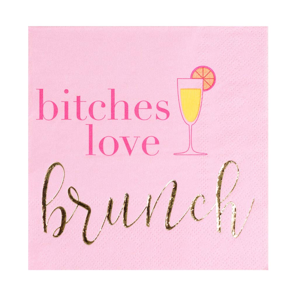 Funny Brunch Cocktail Napkins - 'Bitches Love Brunch' Humorous Party Napkins for Girls' Brunches, Bridal Showers & Bachelorette Parties