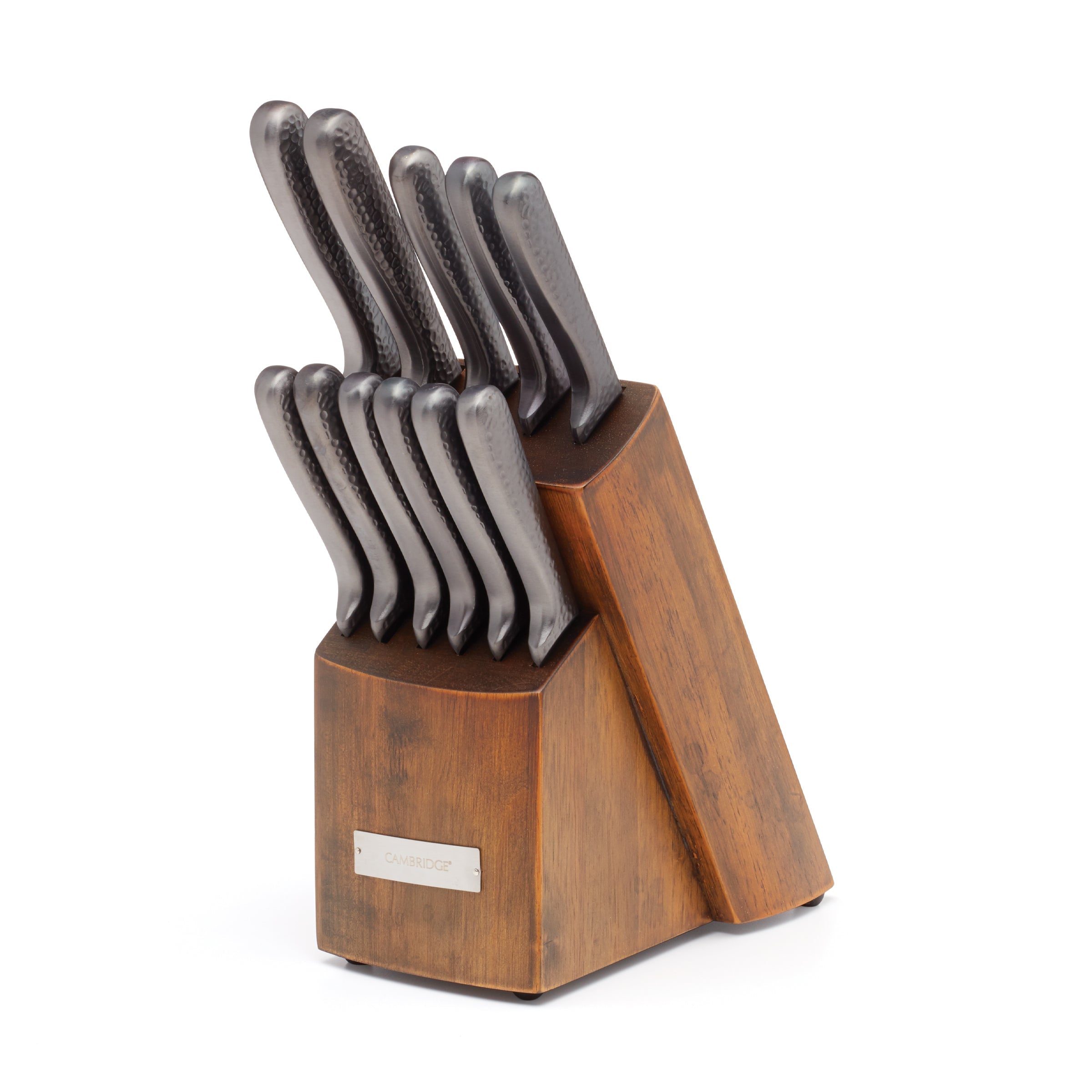 Premium Nero Hammered Titanium 12-Piece Cutlery Block Set - Luxury Stainless Steel Knives with Wooden Stand for Kitchen & Dining Room - Perfect for Home Chefs, Wedding Gifts & Housewarming Parties