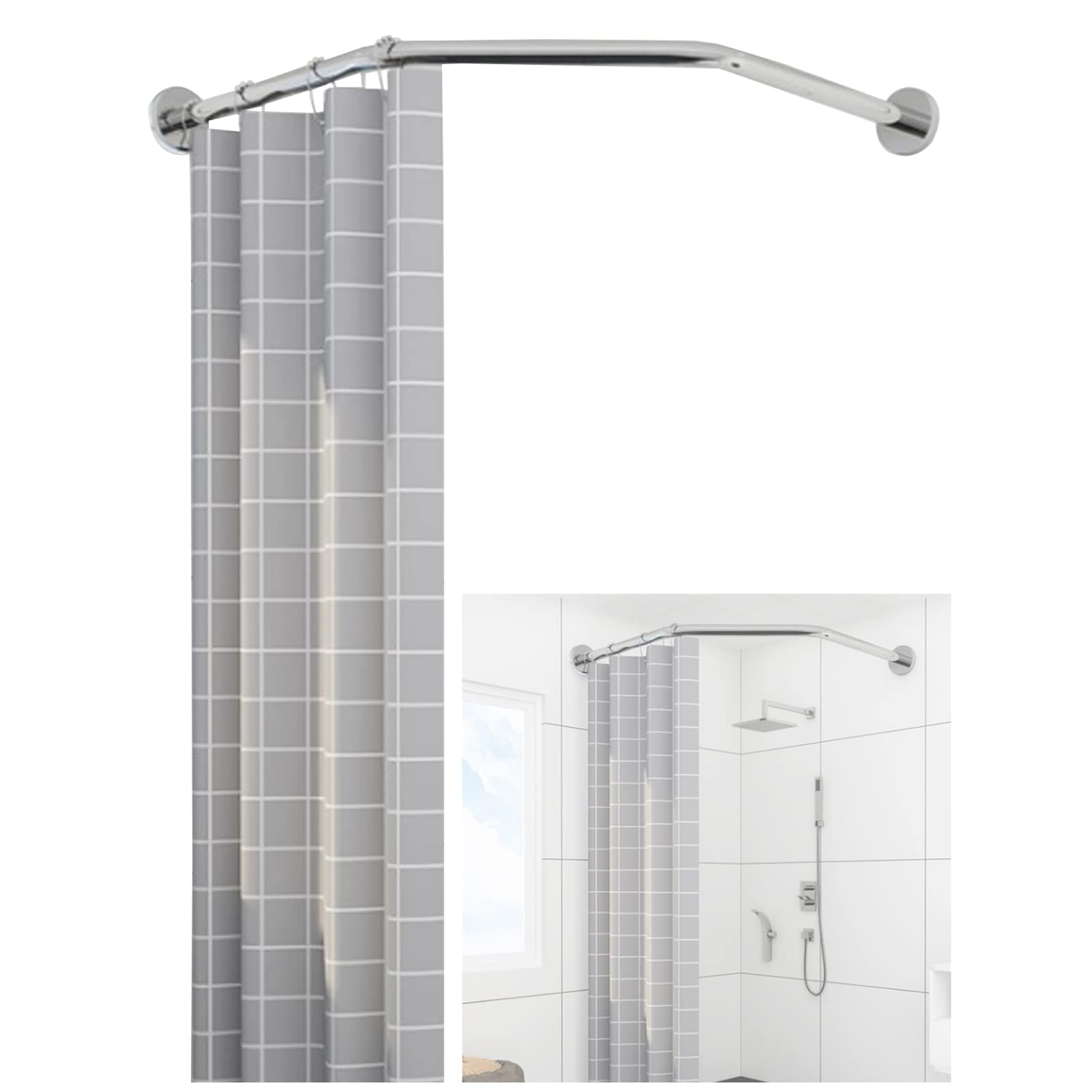 Adjustable Curved Tension Shower Curtain Rod - Rustproof Stainless Steel Diamond Shaped Expandable for Small Shower Stalls (No Drill Installation) - Perfect for Bathrooms, Apartments & RVs
