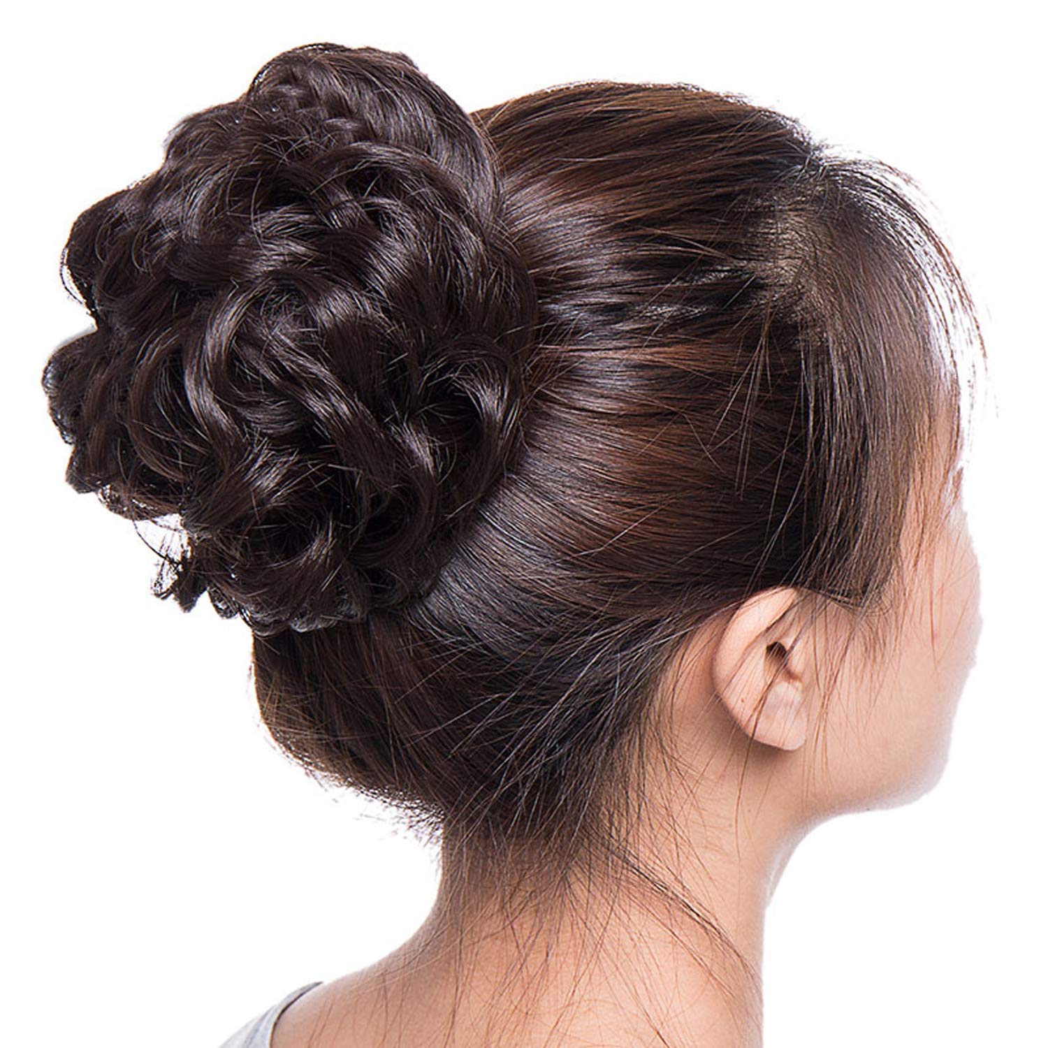 KARDIFF Messy Bun Hair Extensions for Women - 2Pc Set with Scrunchie & Rubber Bands (Brown) | Perfect for Quick Updos, Gym Hairstyles & Everyday Wear