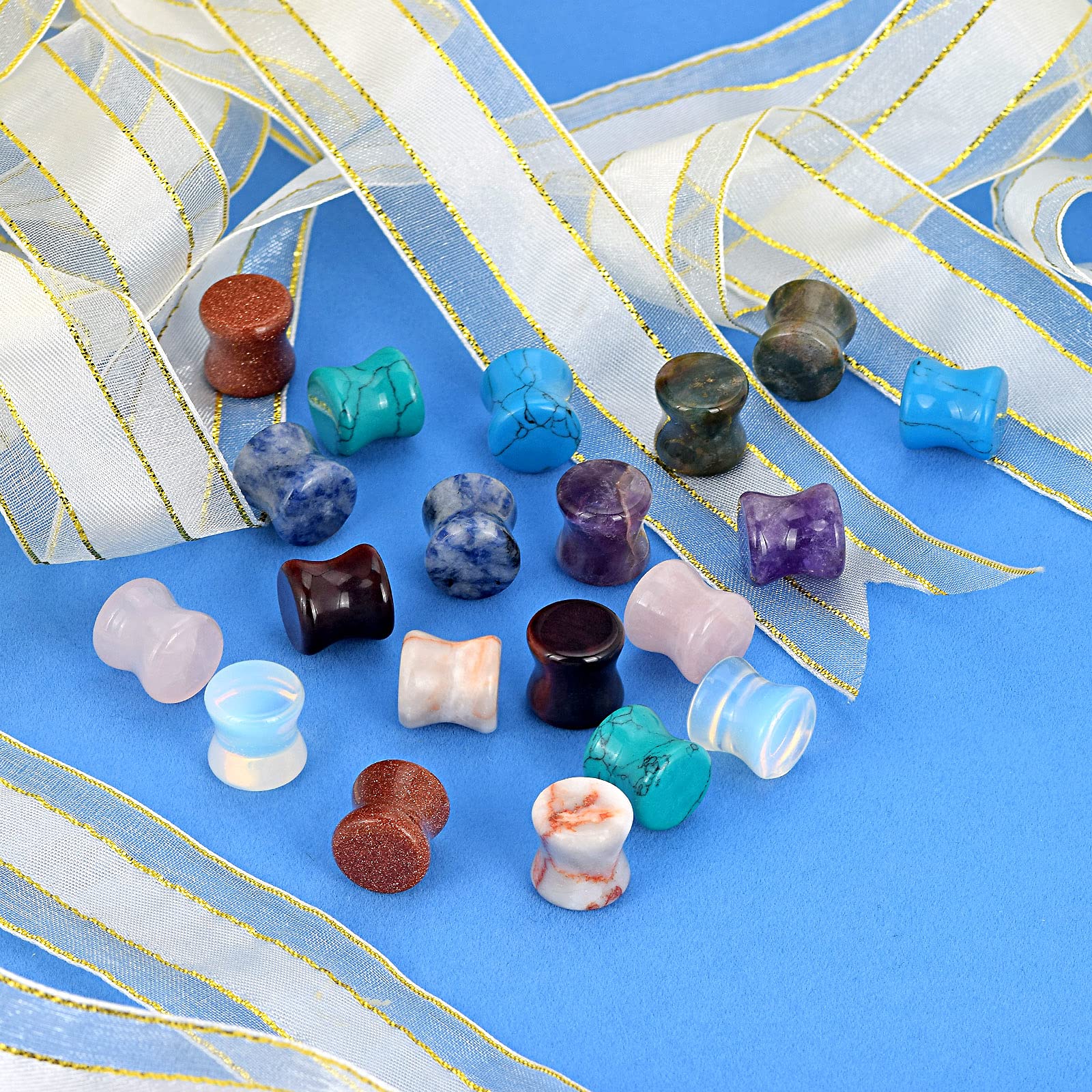 YOFANST 16-20pcs Natural Stone Ear Plugs, Gauges & Tunnels - Double Flared Ear Stretchers for Body Piercing Jewelry | Perfect for Stretching, Everyday Wear & Alternative Fashion