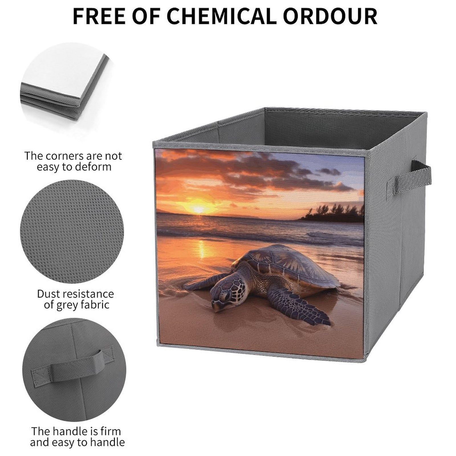 Large Collapsible Sea Turtle Sunset Storage Bins - 2-Pack Foldable Closet Organizer Cubes with Handles for Home & Office Organization | Perfect for Bedroom, Kids' Room, and Underbed Storage
