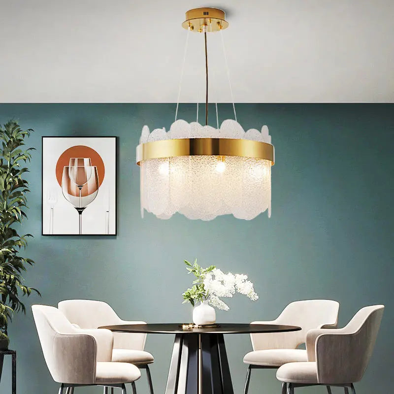Modern Rock Crystal Chandelier - Elegant Ceiling Light Fixture for Dining Room, Living Room & Bedroom | Durable Glass Prisms with Brass Finish | Perfect for Home Decor & Wedding Venue Lighting