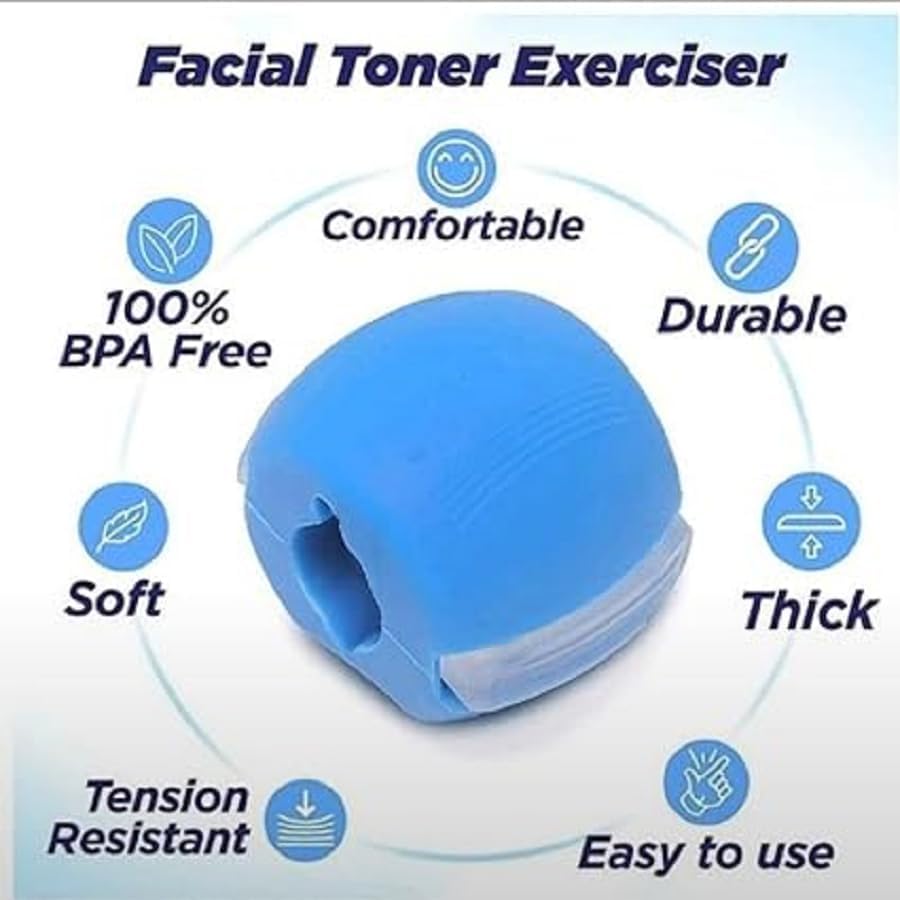 Premium Jawline Exerciser for Men - Slim & Define Face, Neck & Jawline - Facial Muscle Strengthener - Stress Relief & Chiseled Look - Blue | Home Gym, Office Workout & Travel Fitness Tool
