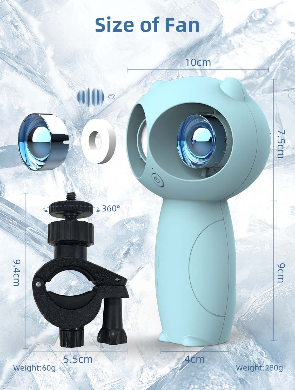 KENSUKA Mini Portable Stroller Fan with Aromatherapy - 360° Swivel Universal Clip, Detachable 3-in-1 Handheld Fan, USB Rechargeable with 6000mAh Battery, 3 Speed Settings - Perfect for Baby Strollers, Office Desks & Outdoor Activities