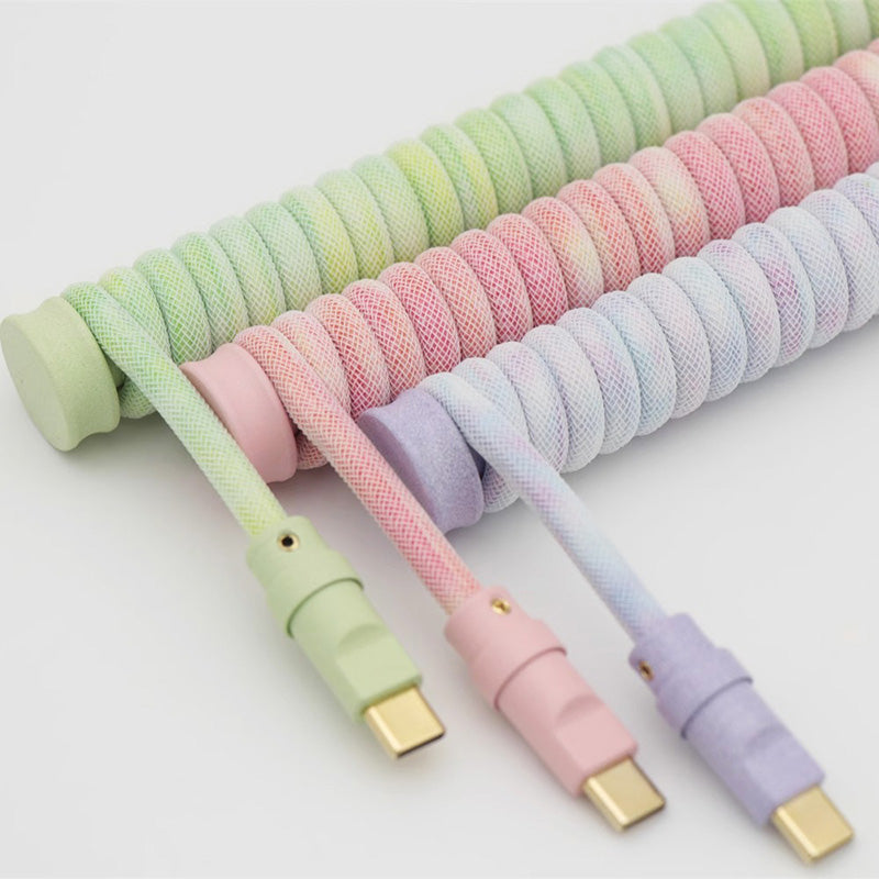 ACGAM Peach Pink Custom Coiled Aviator Cable USB C - Durable Braided Charging Cord for iPhone, Android, MacBook - Perfect for Gaming, Office & Travel Accessories