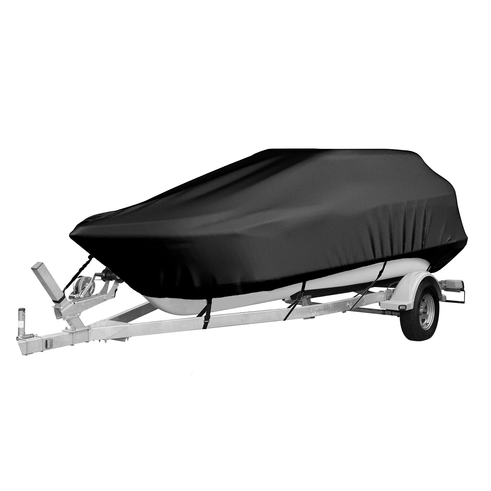 600D Heavy Duty Waterproof Boat Cover - Trailerable Runabout Cover for V-Hull, Outboards & I/O Bass Boats (11-13ft, Black) - Perfect for Outdoor Storage & Trailering Protection