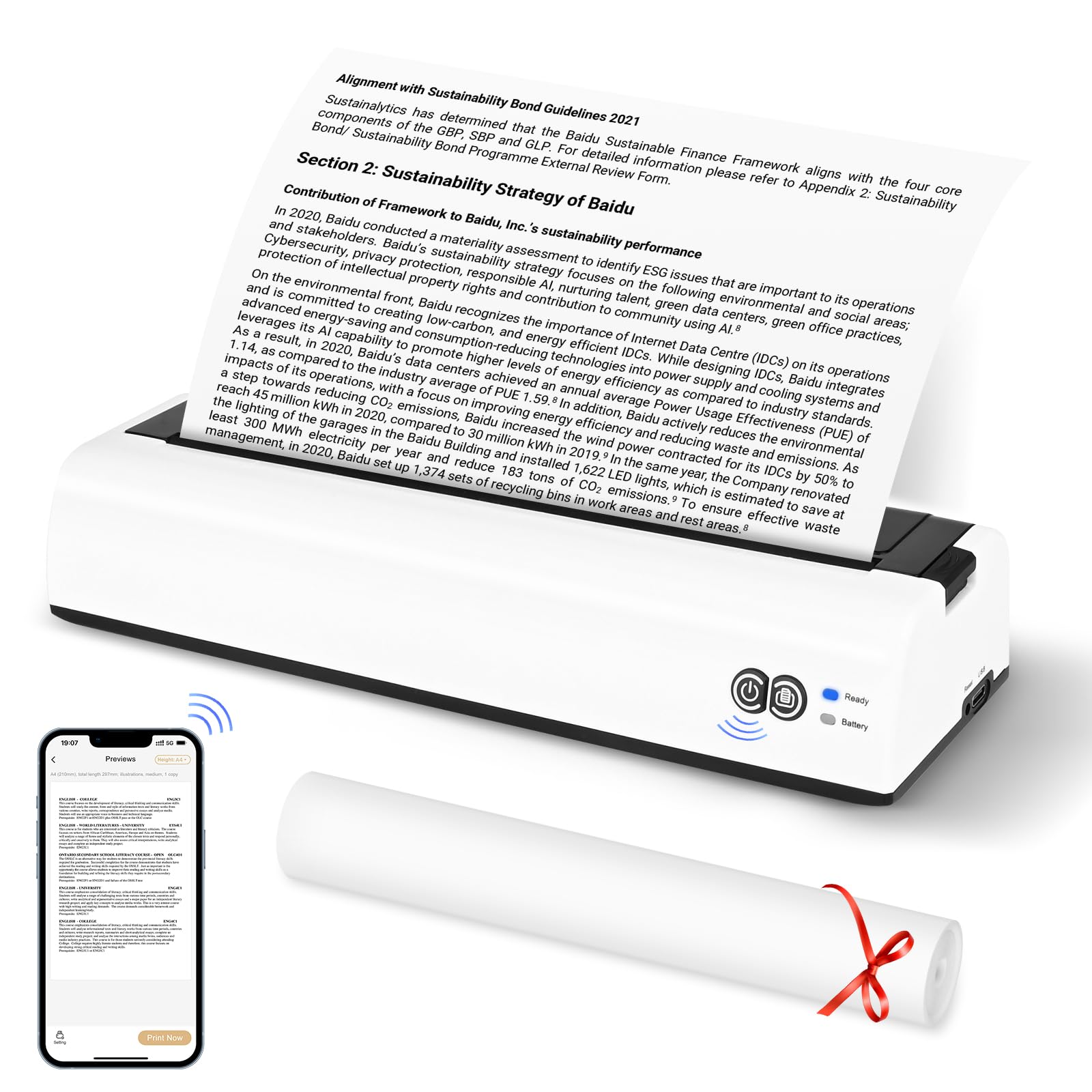 GuKKK A4 Portable Bluetooth Thermal Printer - Compact Mobile Printer for A4 Thermal Paper 210x297mm, Wireless Printing for Android & iOS - Perfect for On-the-Go Receipts, Shipping Labels & Office Documents