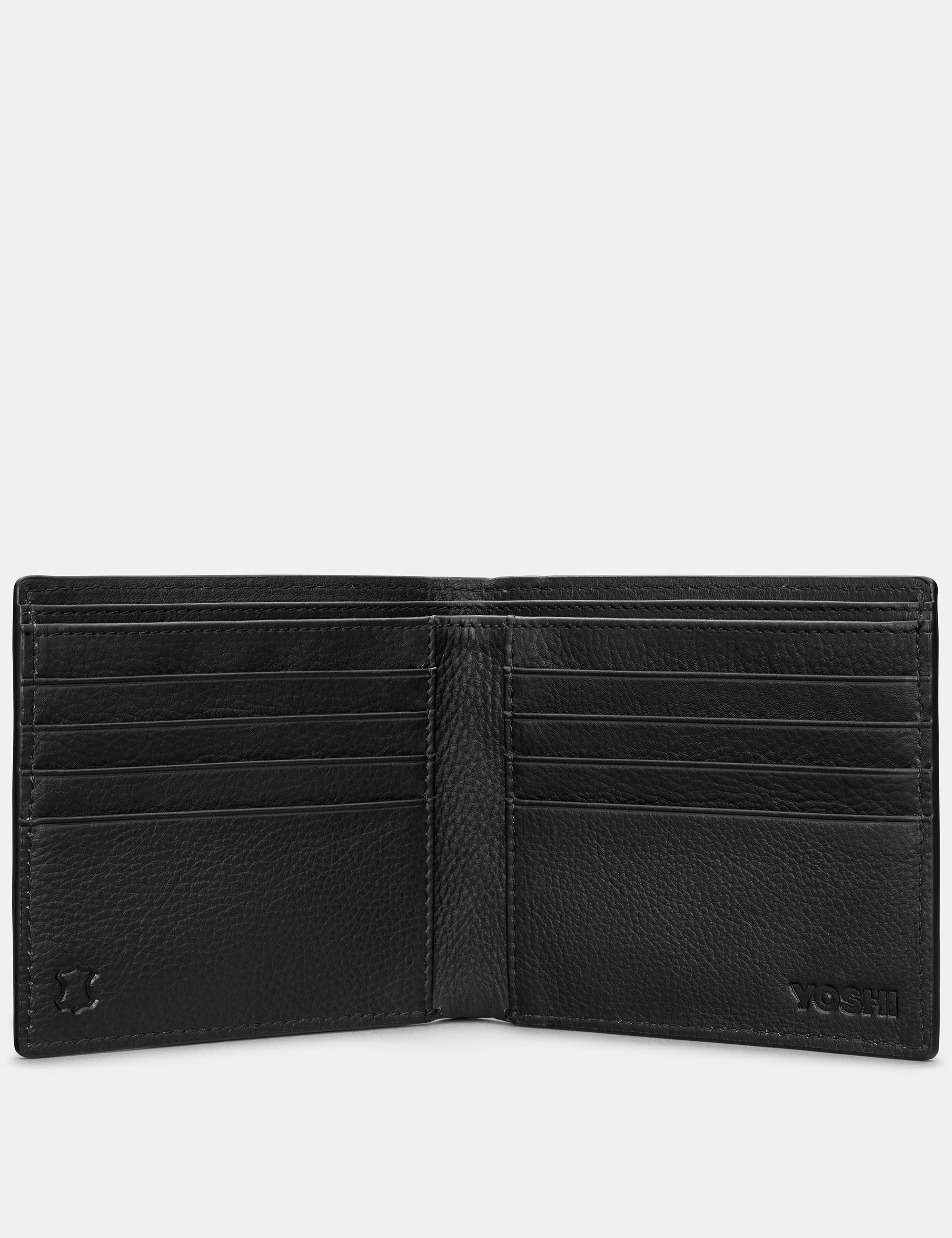 Premium Two-Fold East West Black Leather Wallet for Men - Slim RFID Blocking Bifold Wallet with Money Clip - Perfect for Everyday Use, Travel & Business