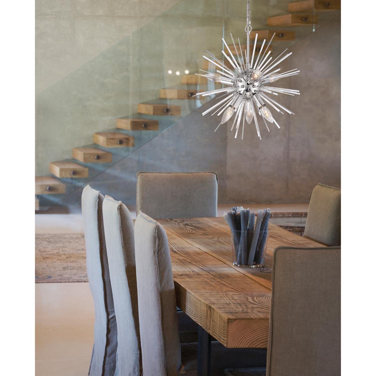 Nuvo 60/6991 Cirrus 6-Light Chandelier in Polished Nickel with Glass Rods - Elegant Dining Room & Entryway Lighting Fixture