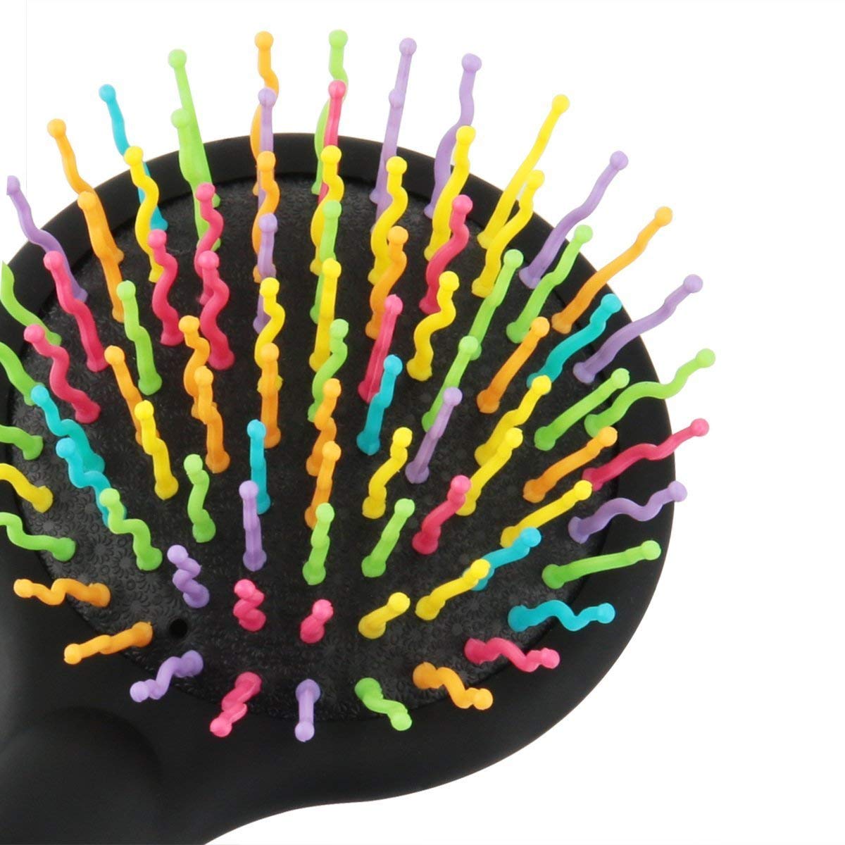 Alexvyan Black Rainbow Bristles Travel Hair Comb with Mirror - Compact Pocket Hairbrush for Women & Kids - Perfect for Travel, Home, and On-the-Go Styling