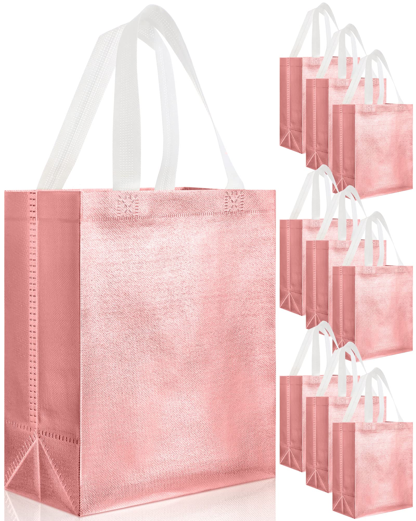 80-Piece Reusable Glossy Tote Gift Bags with Handles - Bulk Wedding, Bachelorette Party & Christmas Gift Bags (Medium, Rose Gold) | Perfect for Party Favors, Holiday Gifts & Grocery Shopping